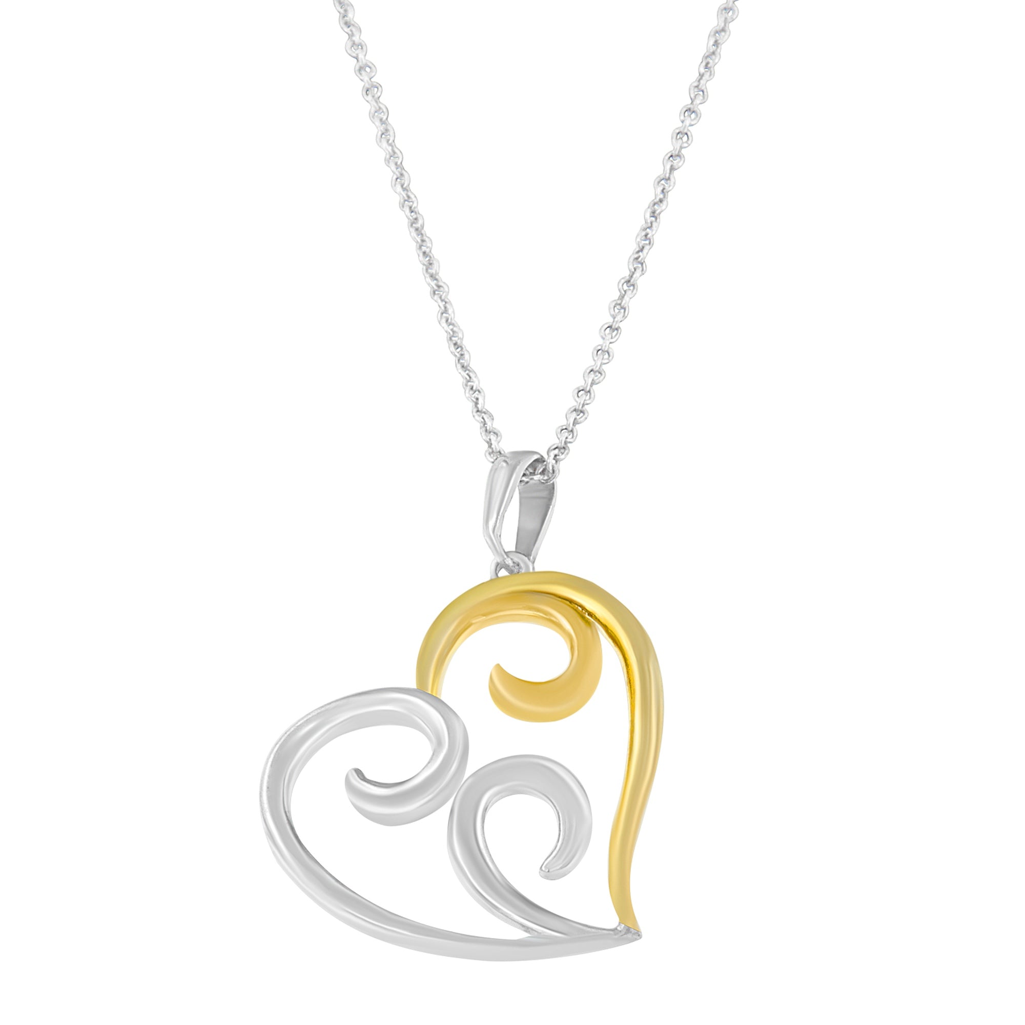 Haus of Brilliance 10K Yellow Gold Over .925 Sterling Silver Open Heart with Swirls 18" Box Chain Pendant Necklace