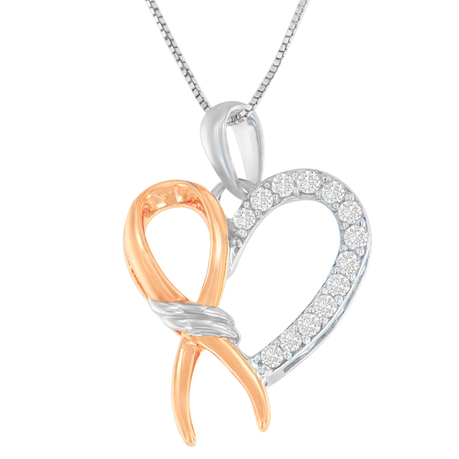 Haus of Brilliance Two-Toned .925 Sterling Silver 1/5 cttw Round Cut Diamond Ribbon Heart Accent Pendant Necklace (H-I, I2-I3)