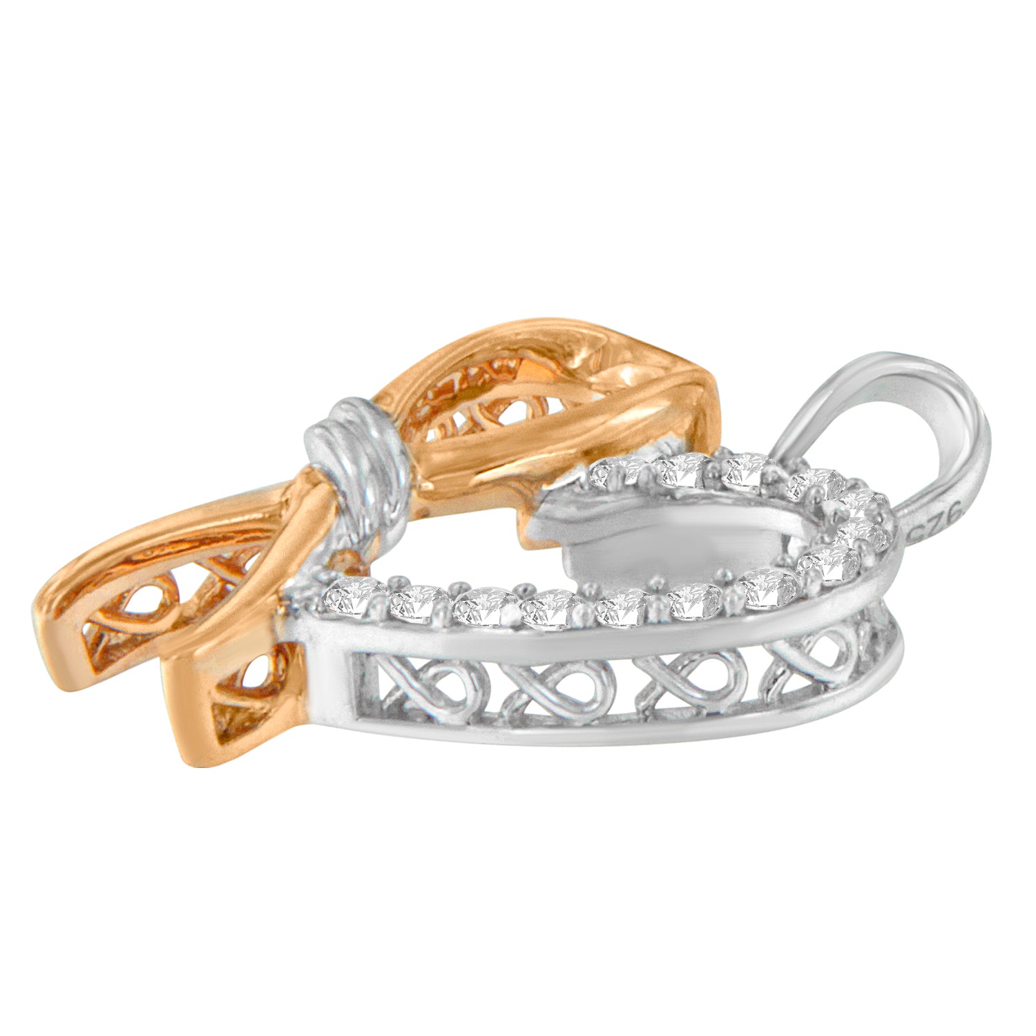 Haus of Brilliance Two-Toned .925 Sterling Silver 1/5 cttw Round Cut Diamond Ribbon Heart Accent Pendant Necklace (H-I, I2-I3)