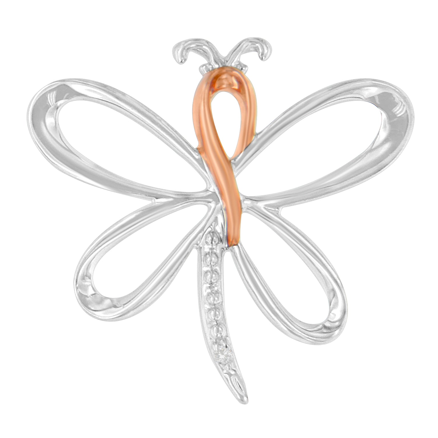 Haus of Brilliance 10K Rose Gold over .925 Sterling Silver Diamond-Accented Dragonfly 18" Pendant Necklace (H-I Color, I1-I2 Clarity)