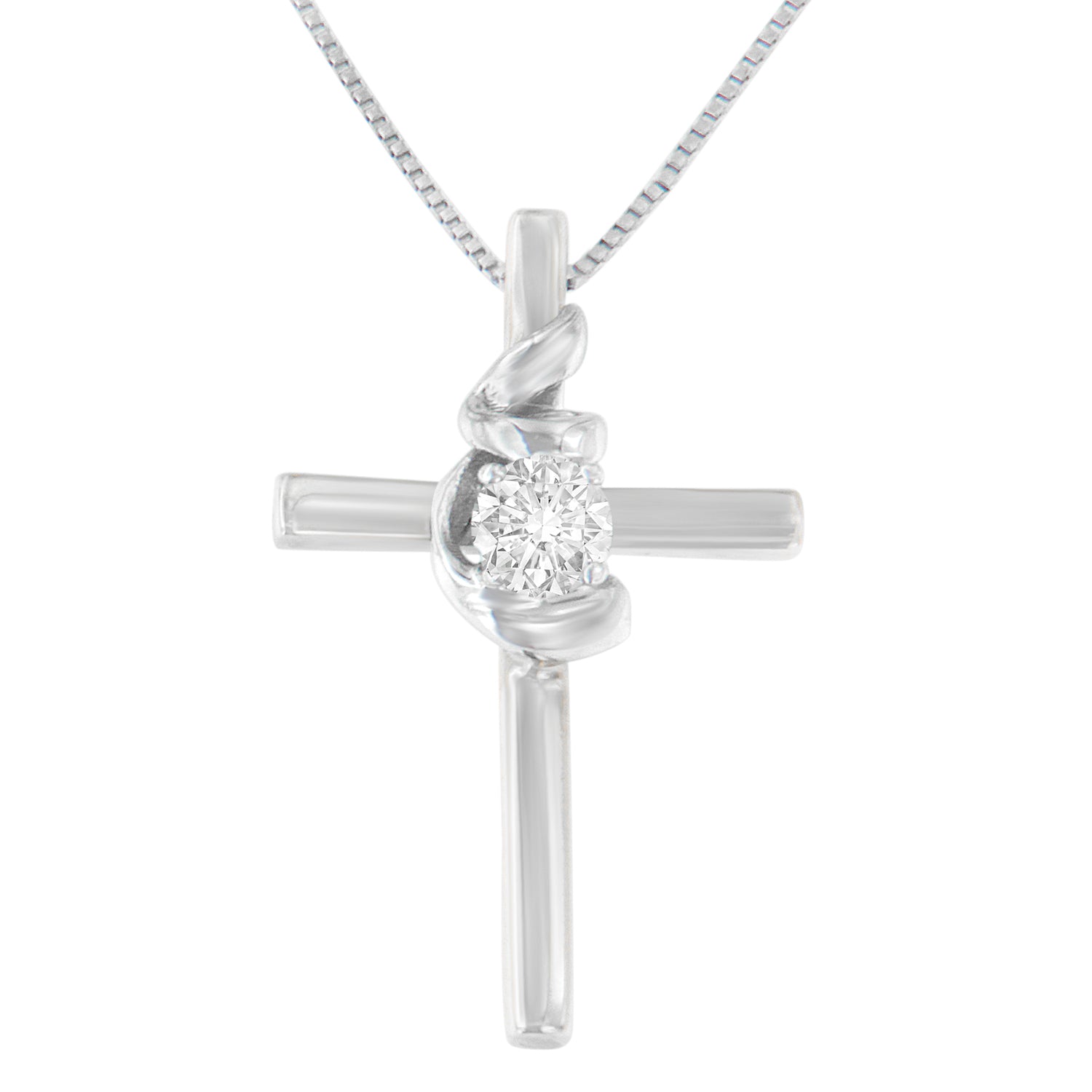 Haus of Brilliance .925 Sterling Silver Prong Set Round-Cut Solitaire Diamond Accent Cross 18" Pendant Necklace (H-I Color, SI2-I1 Clarity)