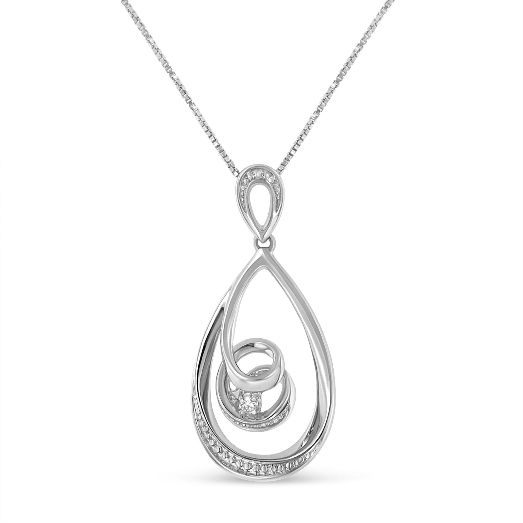 Haus of Brilliance Espira .925 Sterling Silver 1/25 cttw Diamond Accent Tear Drop Swirl Pendant Necklace (H-I, I2-I3)