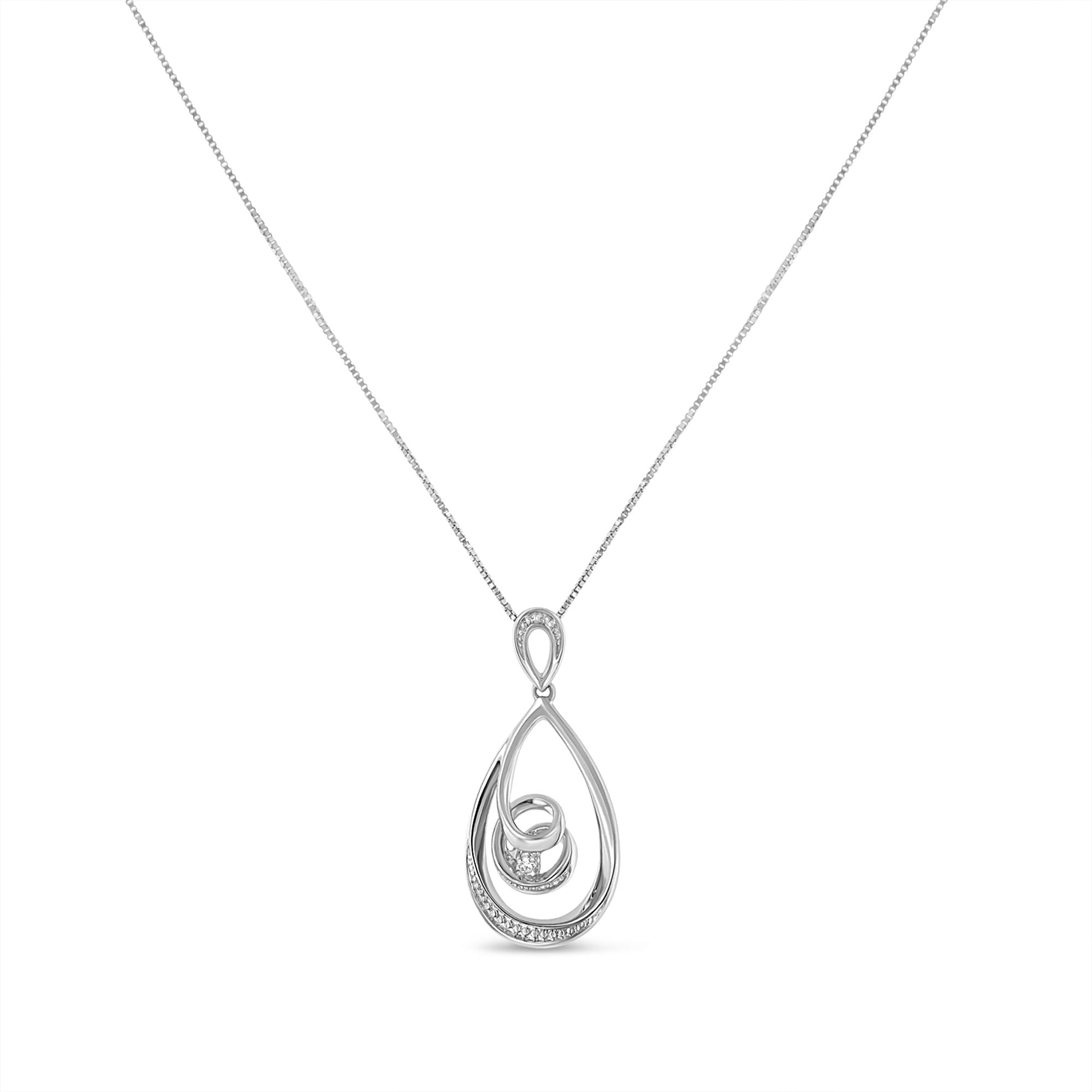 Haus of Brilliance Espira .925 Sterling Silver 1/25 cttw Diamond Accent Tear Drop Swirl Pendant Necklace (H-I, I2-I3)