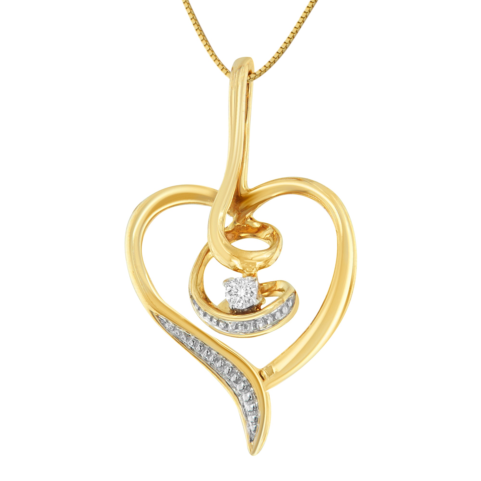 Haus of Brilliance Espira 10K Yellow Gold .03 Cttw Diamond-Accented Round-Cut Diamond Swirl Open Heart 18" Pendant Necklace (I-J Color, I2-I3 Clarity)
