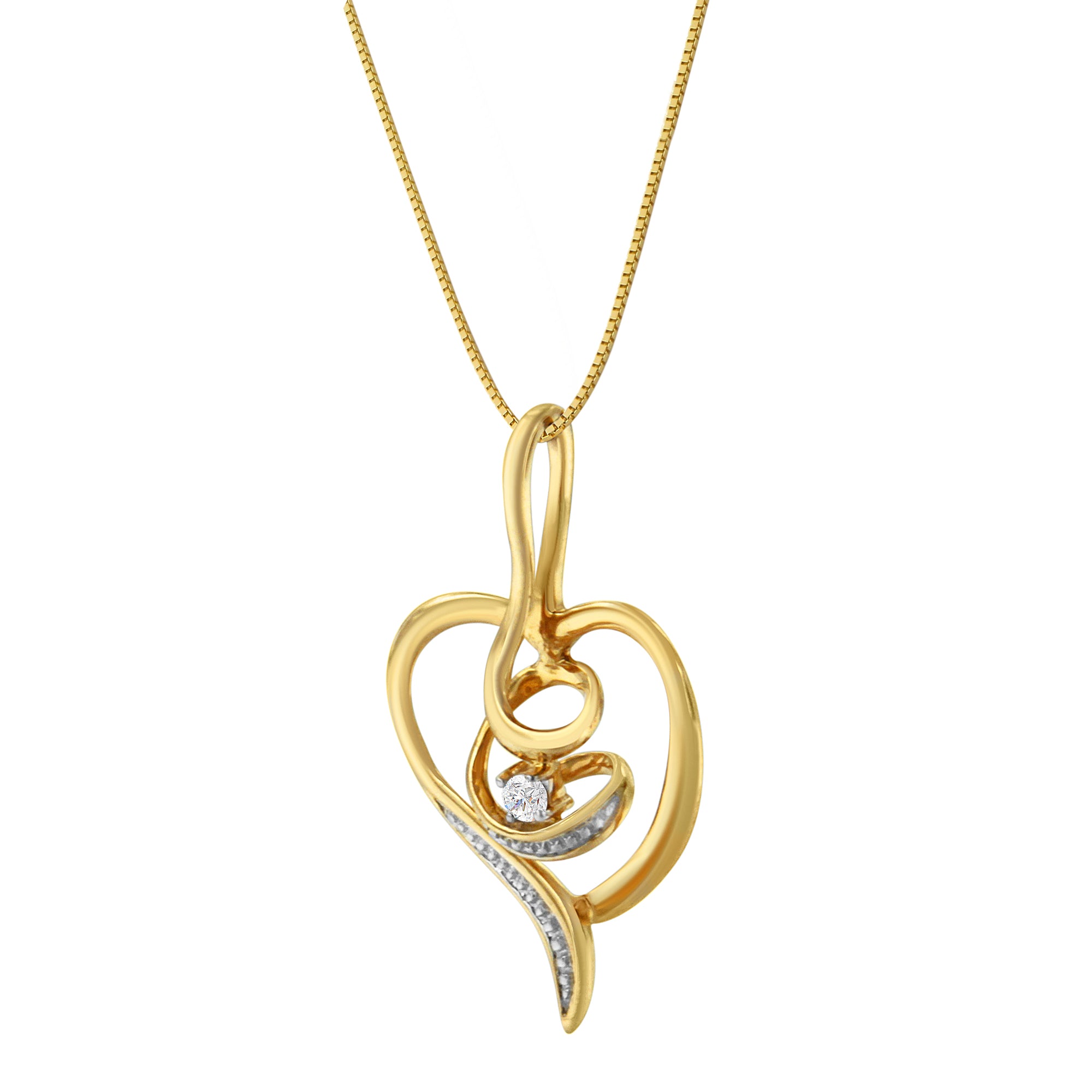 Haus of Brilliance Espira 10K Yellow Gold .03 Cttw Diamond-Accented Round-Cut Diamond Swirl Open Heart 18" Pendant Necklace (I-J Color, I2-I3 Clarity)