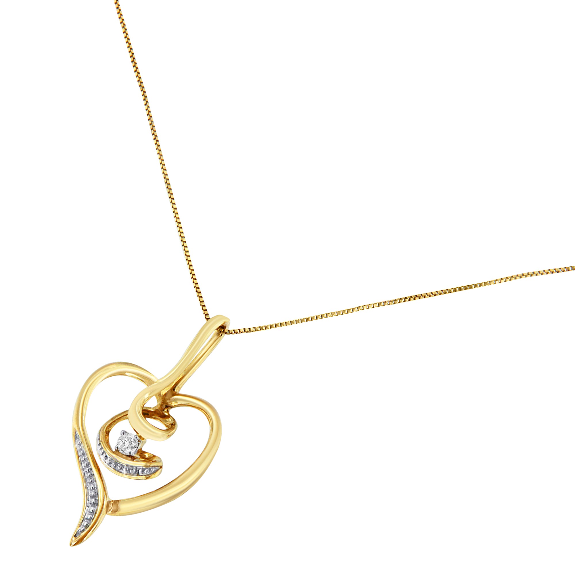 Haus of Brilliance Espira 10K Yellow Gold .03 Cttw Diamond-Accented Round-Cut Diamond Swirl Open Heart 18" Pendant Necklace (I-J Color, I2-I3 Clarity)