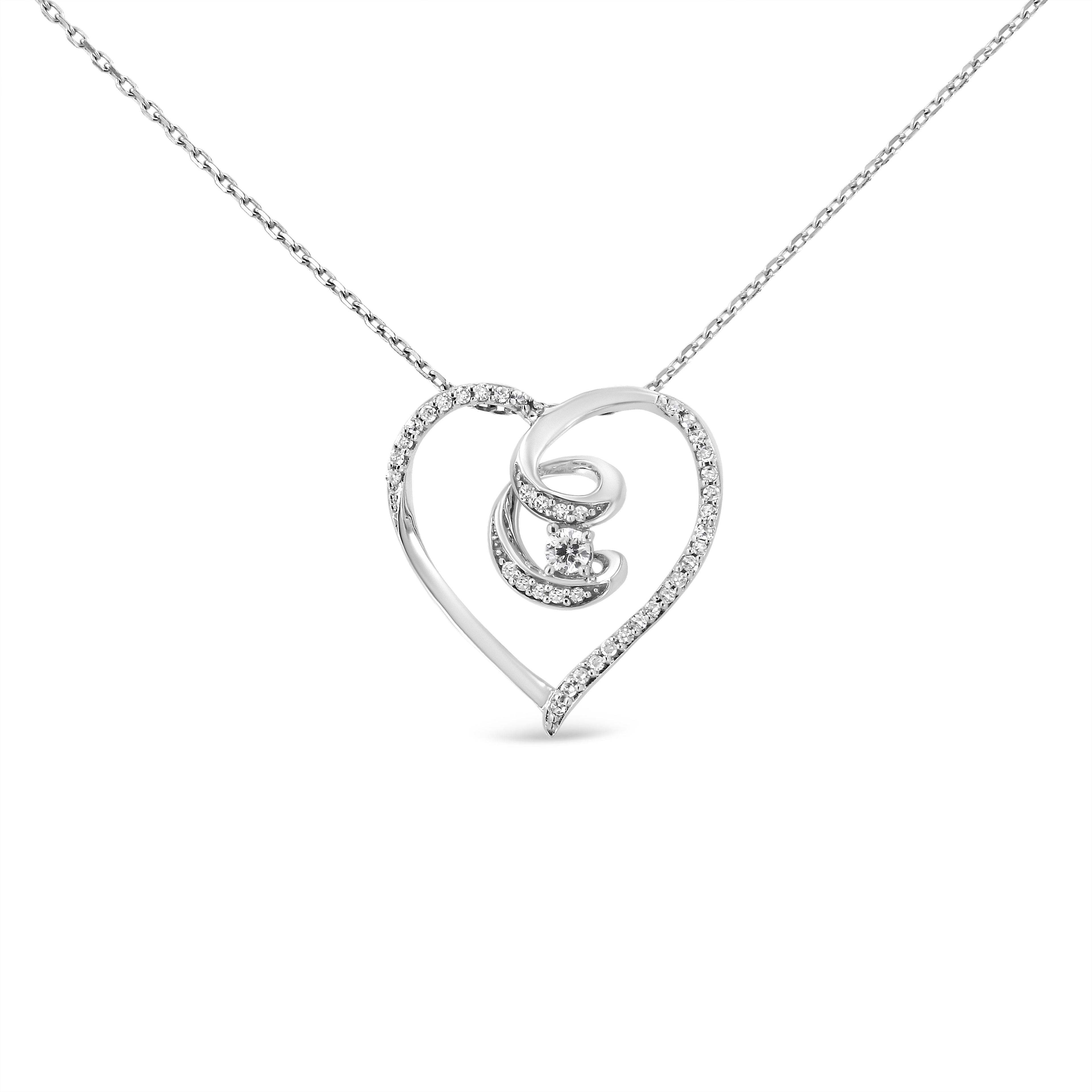 Haus of Brilliance .925 Sterling Silver 1/4 Cttw Brilliant-Cut Diamond Open Heart Twisted Awareness Ribbon 18" Pendant Necklace (H-I Color, I1-I2 Clarity)