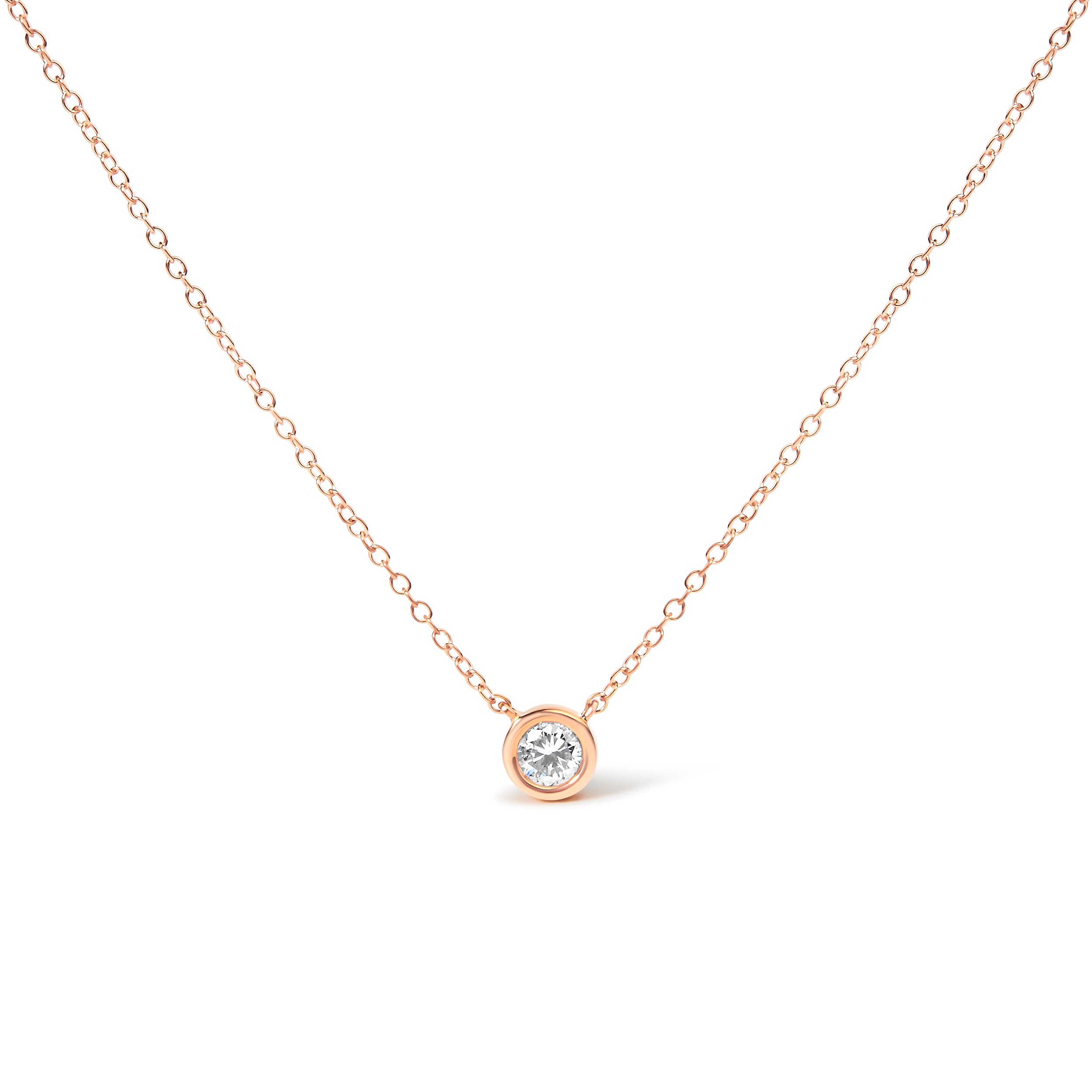 Haus of Brilliance 10K Rose Gold 1/10 Carat Round Brilliant-Cut Diamond Modern Bezel-Set Solitaire 16"-18" Pendant Necklace (H-I Color, SI2-I1 Clarity)