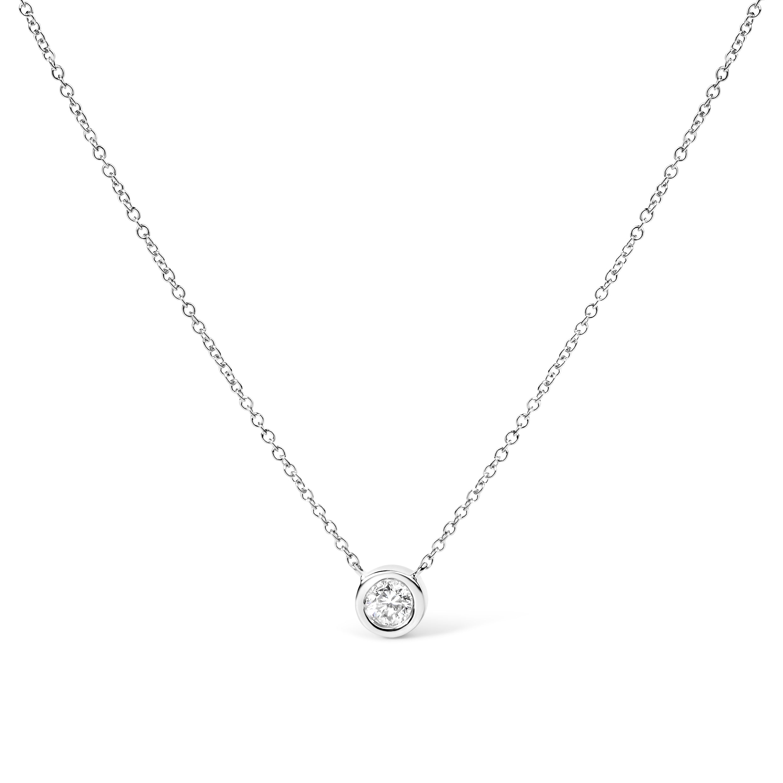 Haus of Brilliance 10K White Gold 1/10 Carat Round Brilliant-Cut Diamond Modern Bezel-Set Solitaire 16"-18" Pendant Necklace (H-I Color, SI2-I1 Clarity)