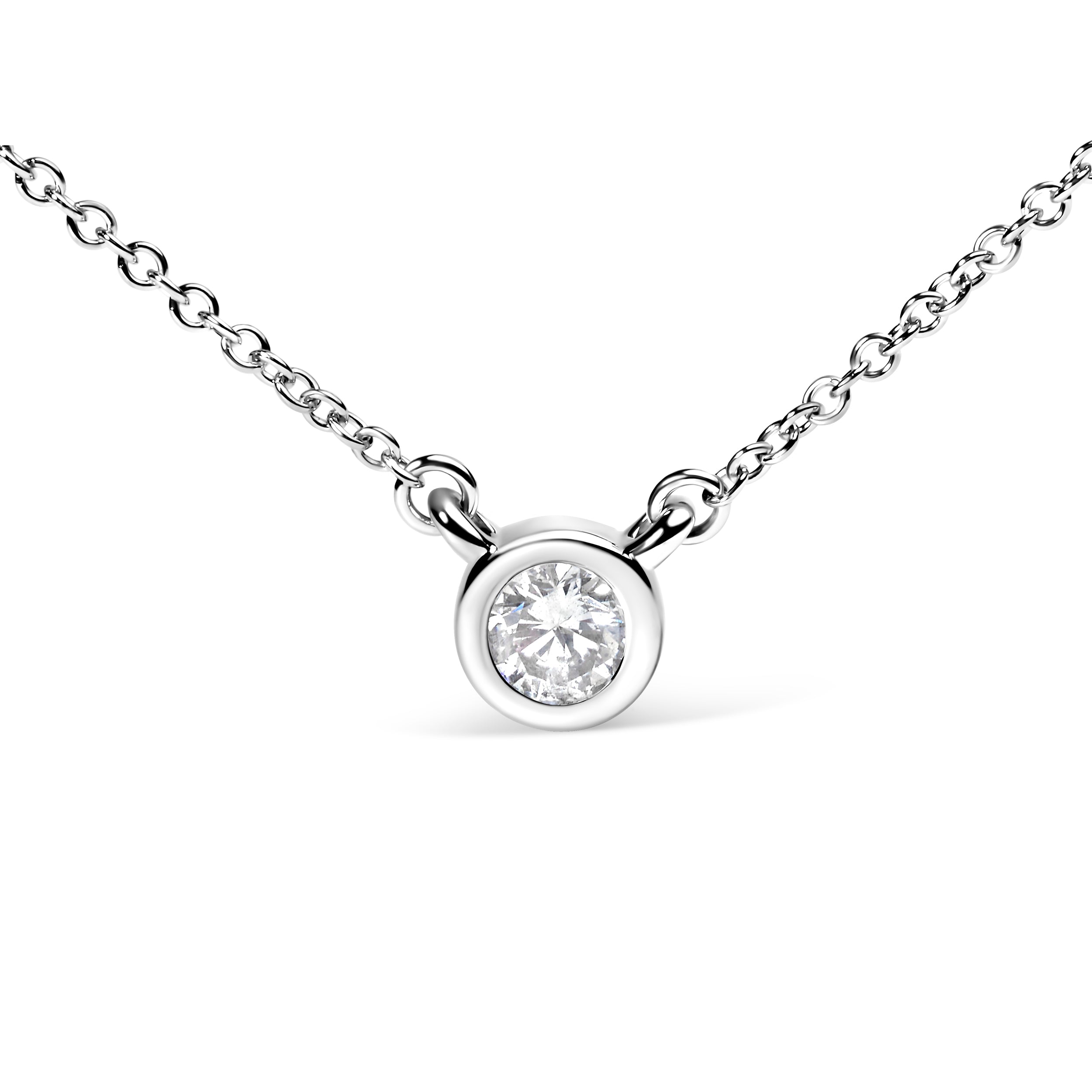 Haus of Brilliance 10K White Gold 1/10 Carat Round Brilliant-Cut Diamond Modern Bezel-Set Solitaire 16"-18" Pendant Necklace (H-I Color, SI2-I1 Clarity)