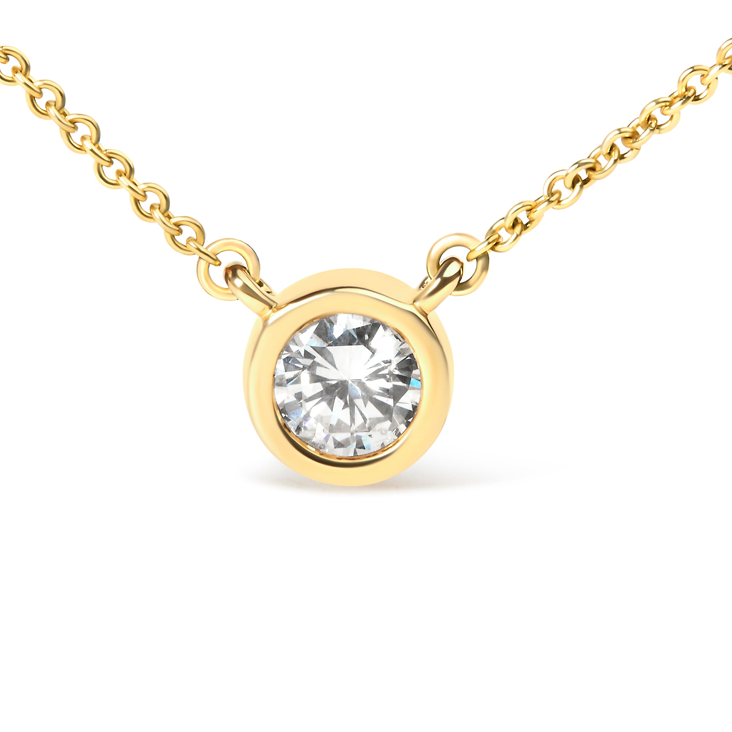 Haus of Brilliance 10K Yellow Gold 1/10 Carat Round Brilliant-Cut Diamond Modern Bezel-Set Solitaire 16"-18" Pendant Necklace (H-I Color, SI2-I1 Clarity)