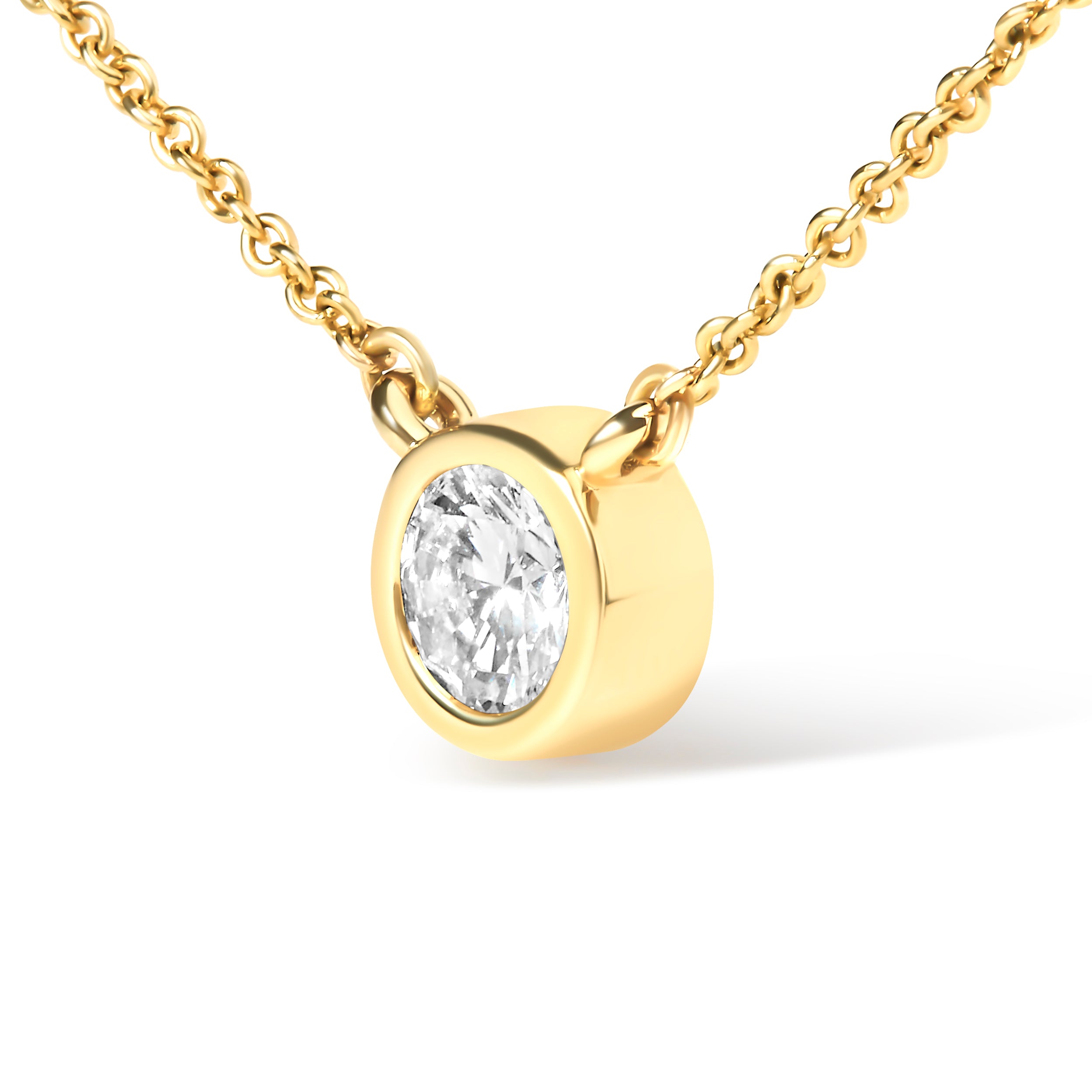Haus of Brilliance 10K Yellow Gold 1/10 Carat Round Brilliant-Cut Diamond Modern Bezel-Set Solitaire 16"-18" Pendant Necklace (H-I Color, SI2-I1 Clarity)