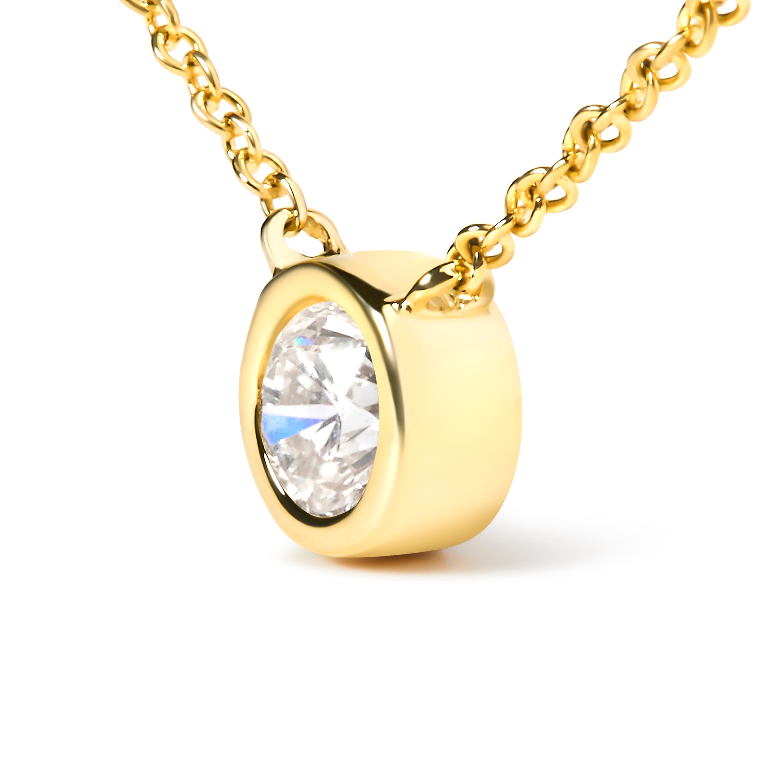 Haus of Brilliance 10K Yellow Gold 1/10 Carat Round Brilliant-Cut Diamond Modern Bezel-Set Solitaire 16"-18" Pendant Necklace (H-I Color, SI2-I1 Clarity)
