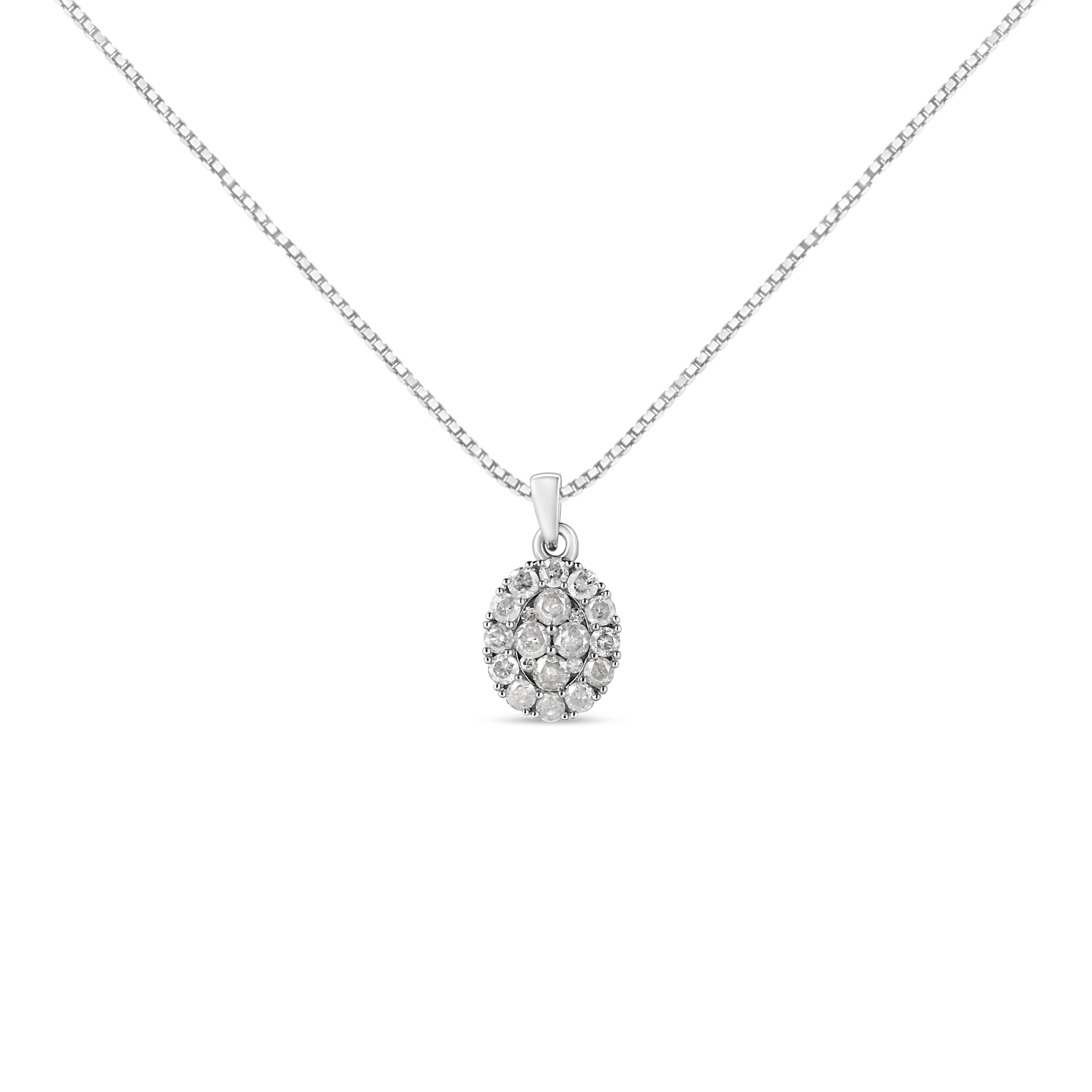 Haus of Brilliance .925 Sterling Silver 1 1/2 Cttw Diamond Oval Cluster Pendant Necklace (I-J Color, I2-I3 Clarity) - 18"