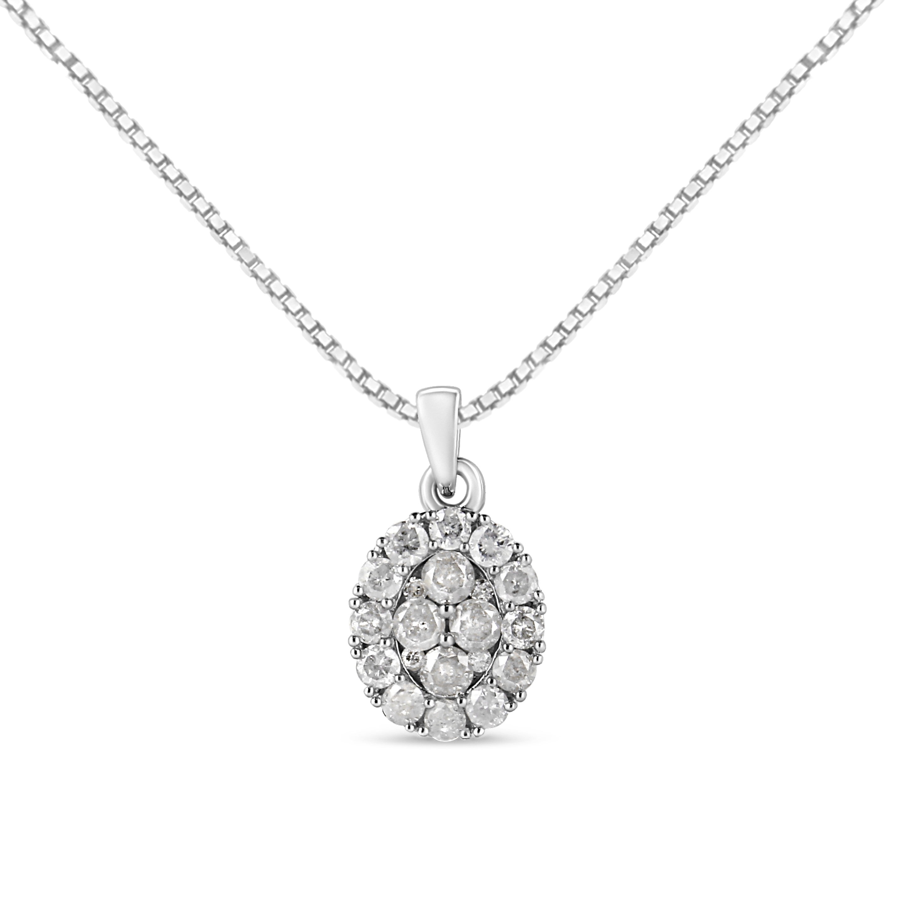 Haus of Brilliance .925 Sterling Silver 1 1/2 Cttw Diamond Oval Cluster Pendant Necklace (I-J Color, I2-I3 Clarity) - 18"