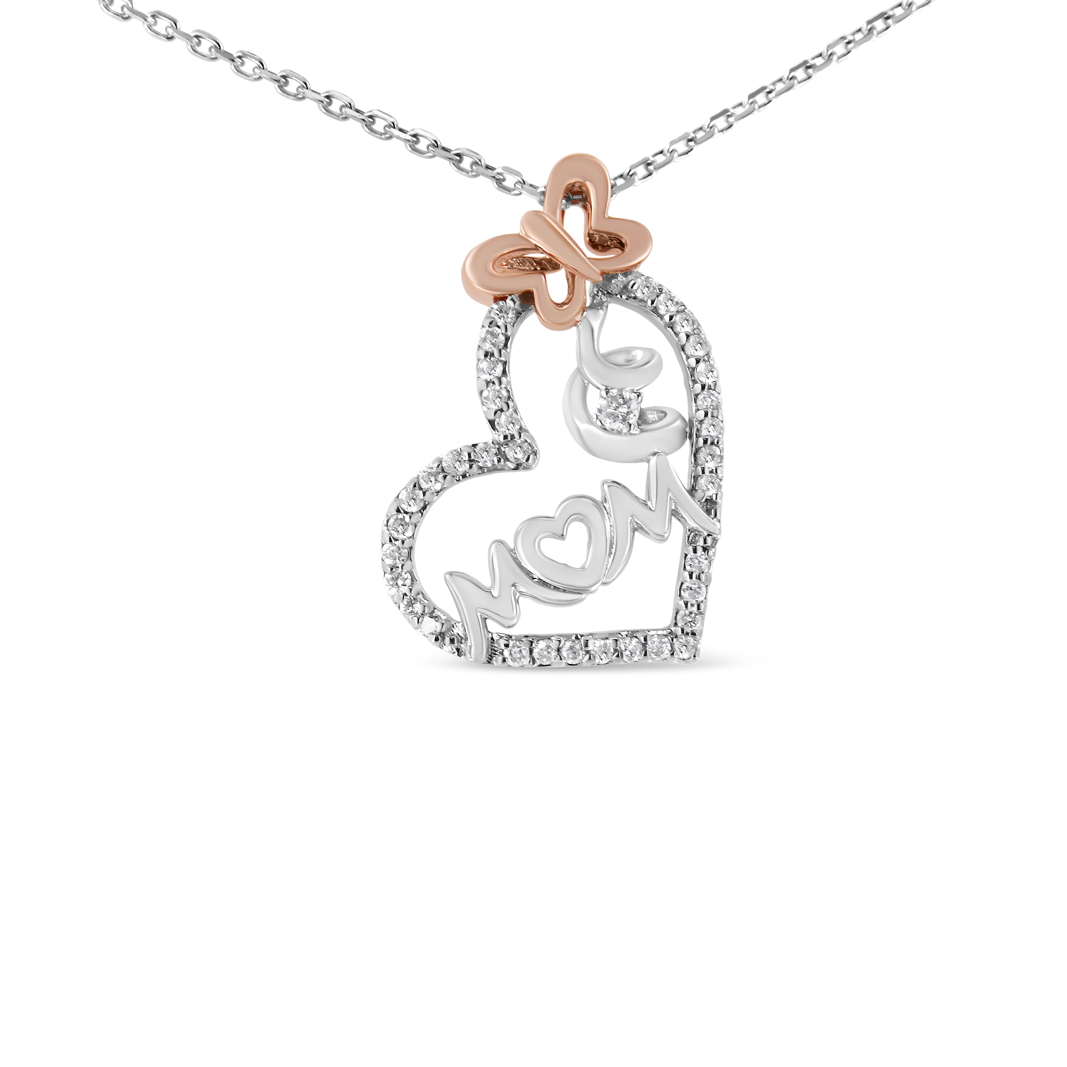 Haus of Brilliance Two Tone .925 Sterling Silver 1/5 cttw Diamond "Mom" and Heart Pendant Necklace (H-I, I1-I2)