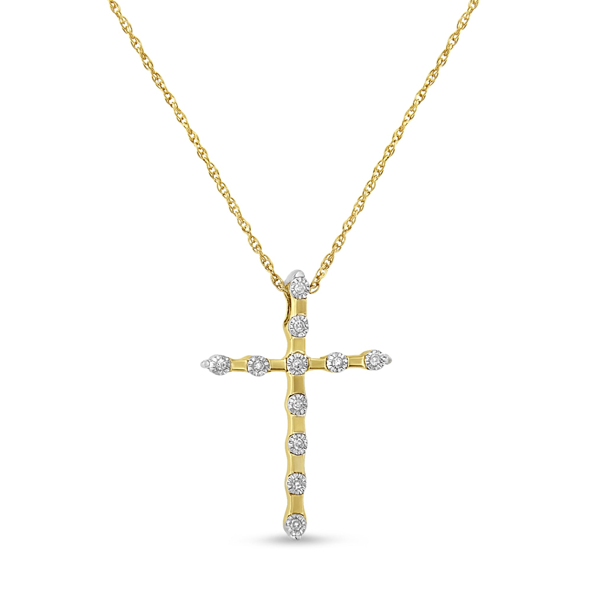 Haus of Brilliance 14K Yellow Gold Plated .925 Sterling Silver Miracle Set Diamond Accent Cross 18" Pendant Necklace (H-I Color, I2 Clarity)