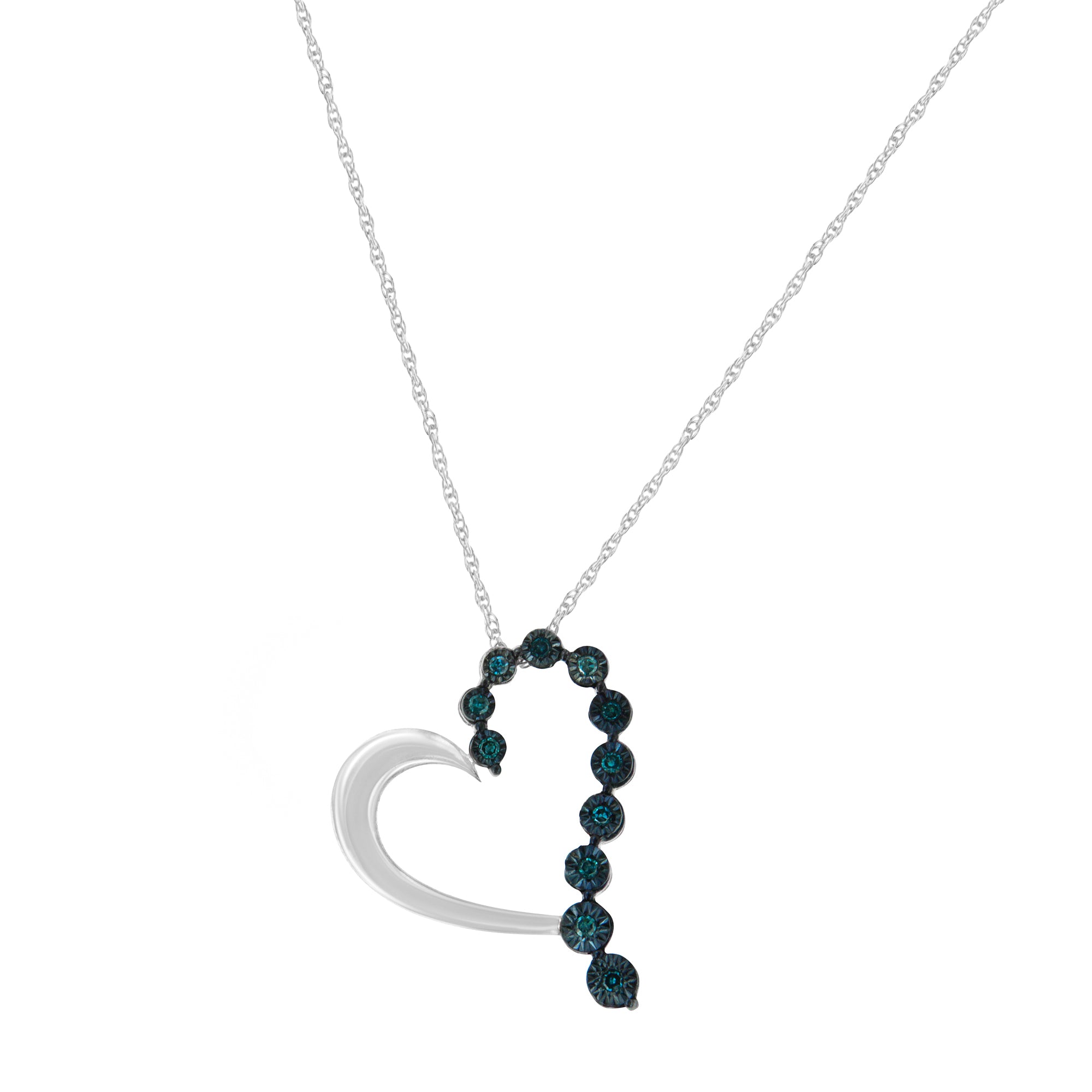 Haus of Brilliance .925 Sterling Silver 1/10 Cttw Diamond Miracle-Set Open Heart 18" Pendant Necklace (Enhanced Blue Color, I2-I3 Clarity)