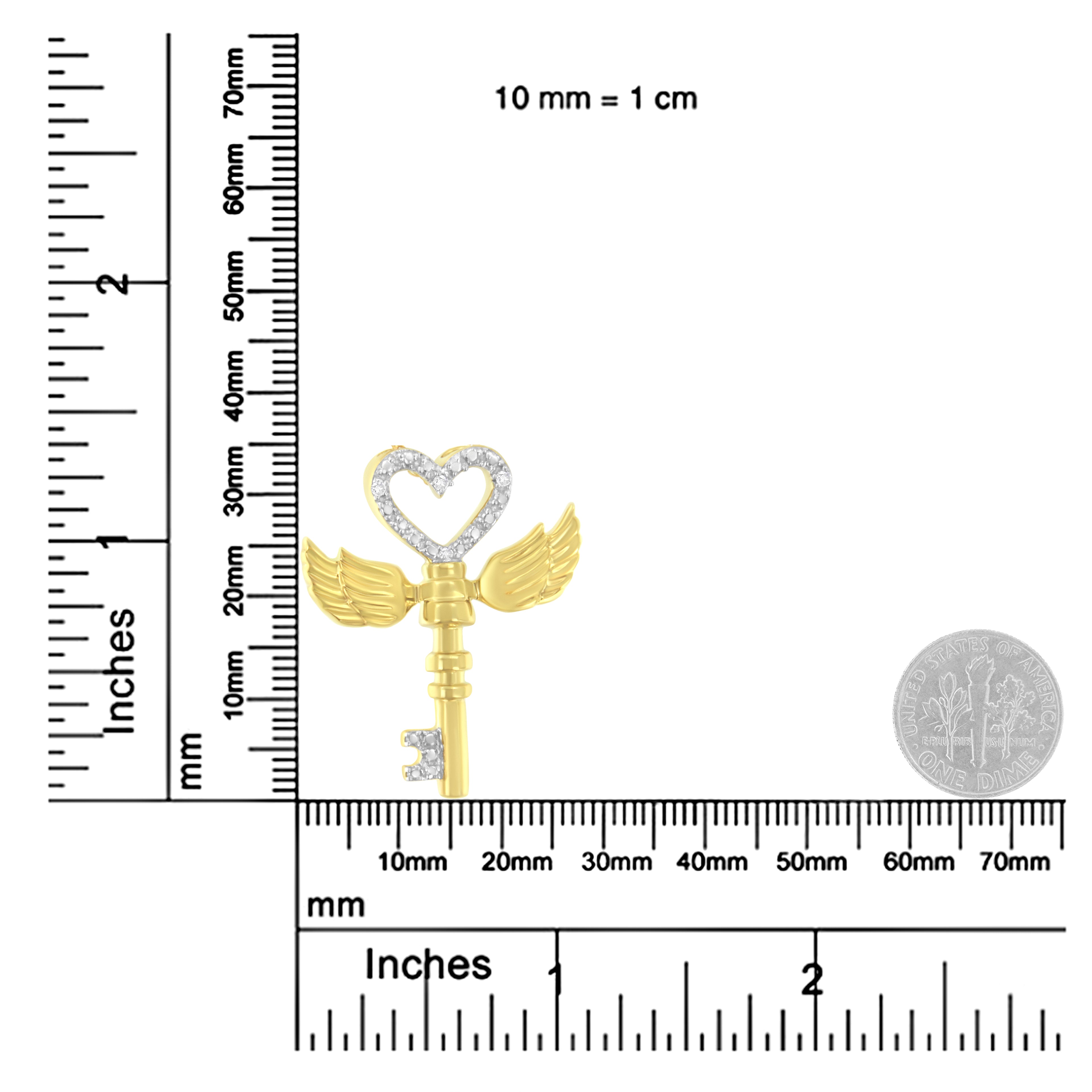 Haus of Brilliance 10K Yellow Gold over .925 Sterling Silver Diamond Accented Heart Angel Wing Key to Heaven 18" Rope Chain Pendant Necklace (H-I Color, I2-I3 Clarity)