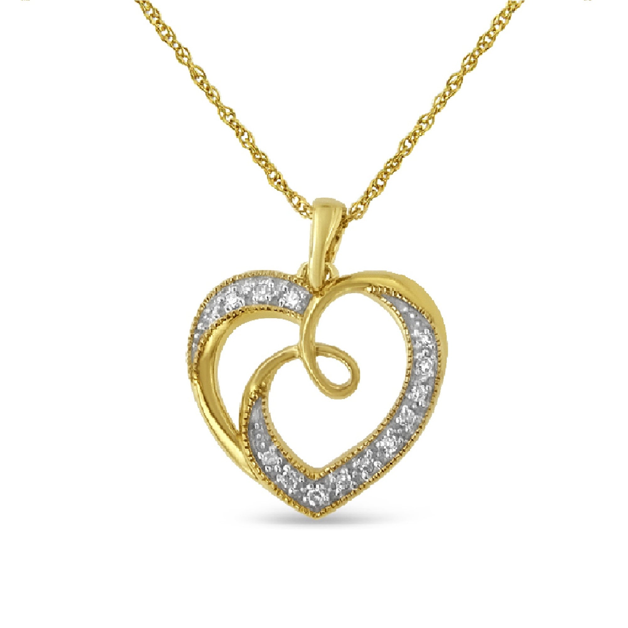 Haus of Brilliance 14K Yellow Gold Plated .925 Sterling Silver Diamond Accent Ribbon & Heart 18" Pendant Necklace (H-I Color, I2-I3 Clarity)