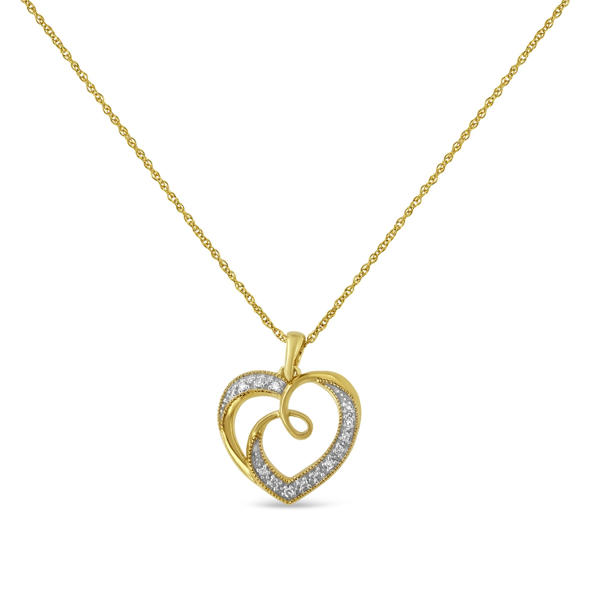 Haus of Brilliance 14K Yellow Gold Plated .925 Sterling Silver Diamond Accent Ribbon & Heart 18" Pendant Necklace (H-I Color, I2-I3 Clarity)