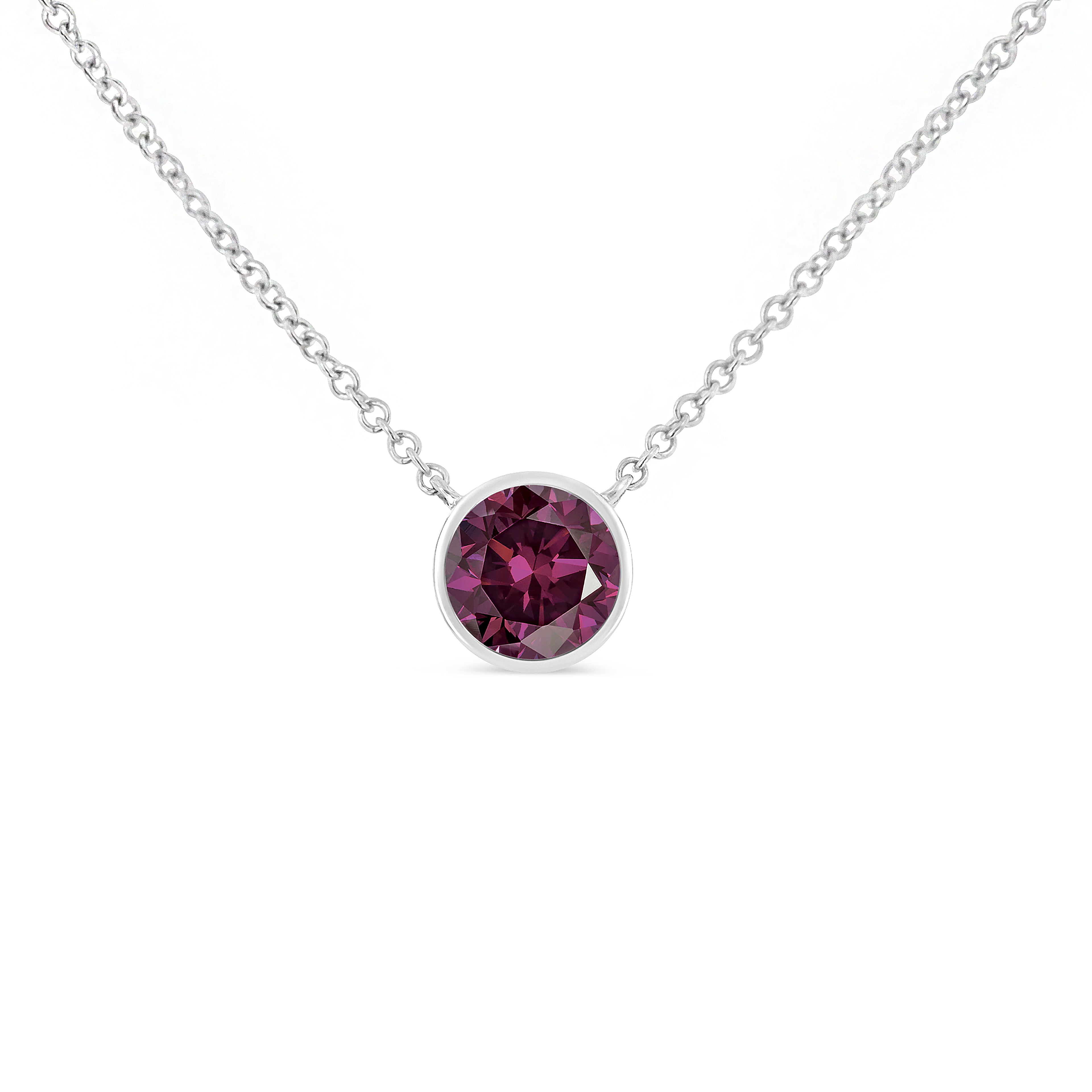 Haus of Brilliance .925 Sterling Silver Bezel Set 3.5mm Created Amethyst Gemstone Solitaire 18" Pendant Necklace