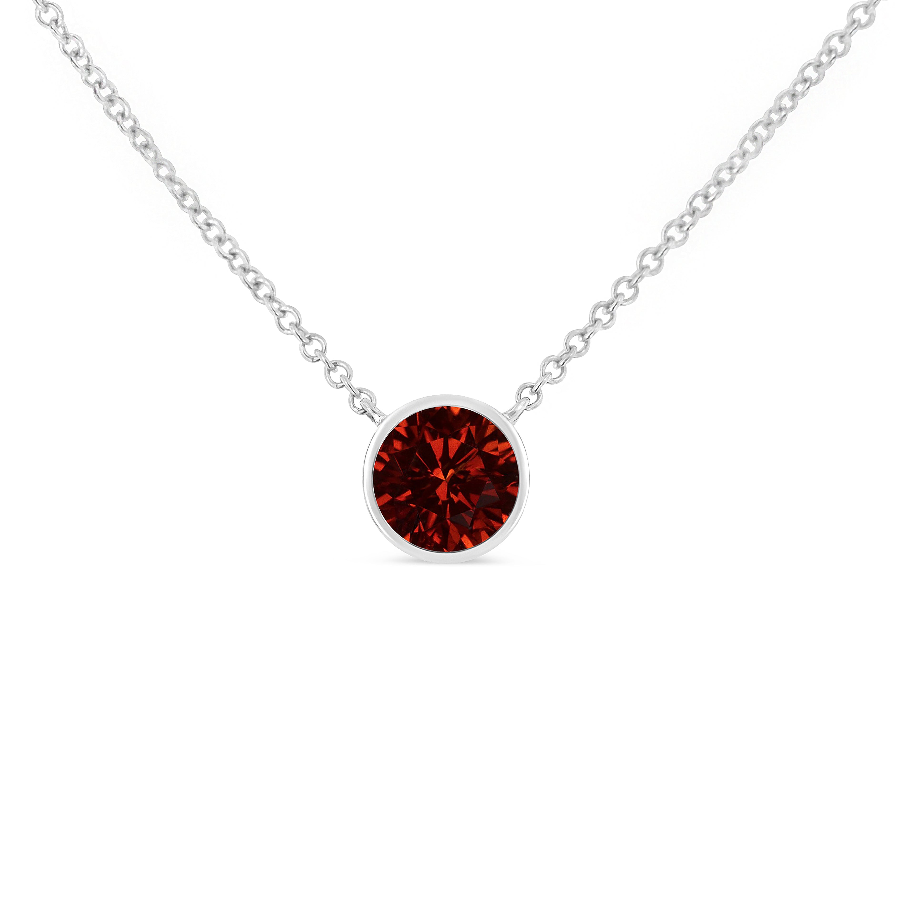 Haus of Brilliance .925 Sterling Silver Bezel Set 3.5mm Created Red Ruby Gemstone Solitaire 18" Pendant Necklace