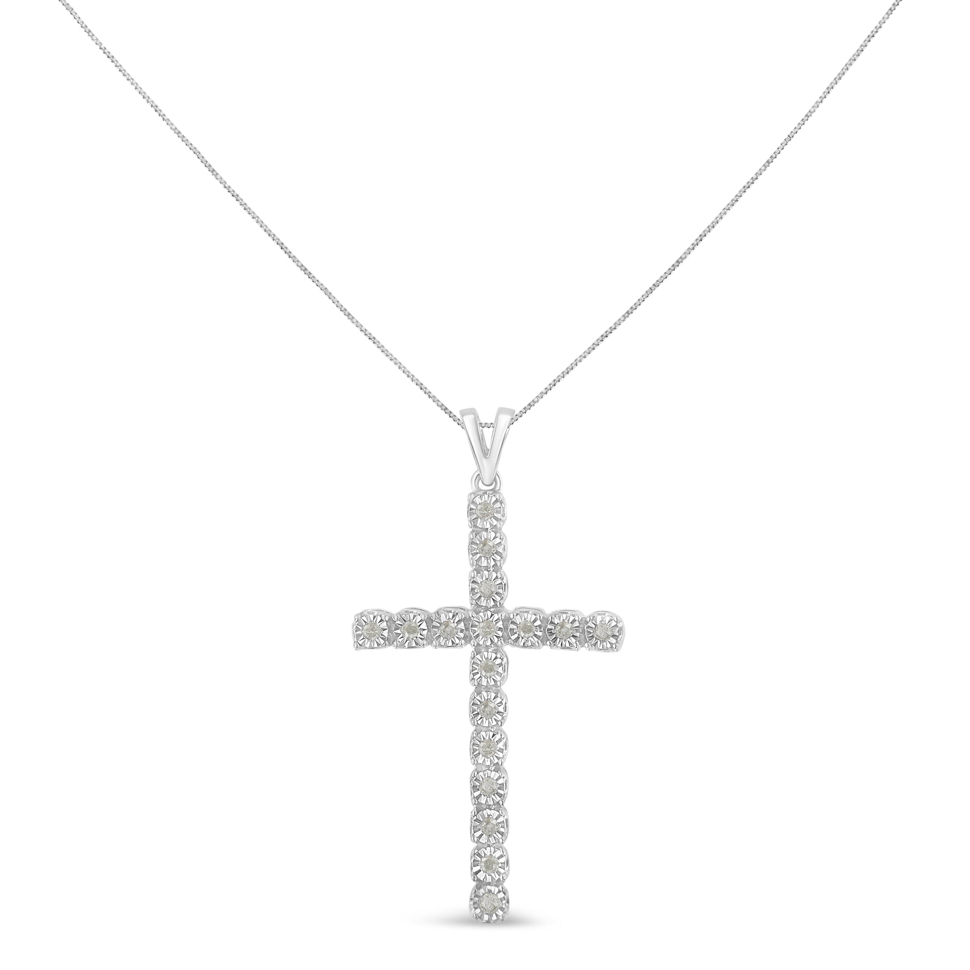 Haus of Brilliance .925 Sterling Silver 1/4 Cttw Diamond Miracle Set Cross Unisex Pendant Necklace 18" (I-J Color, I3 Clarity)