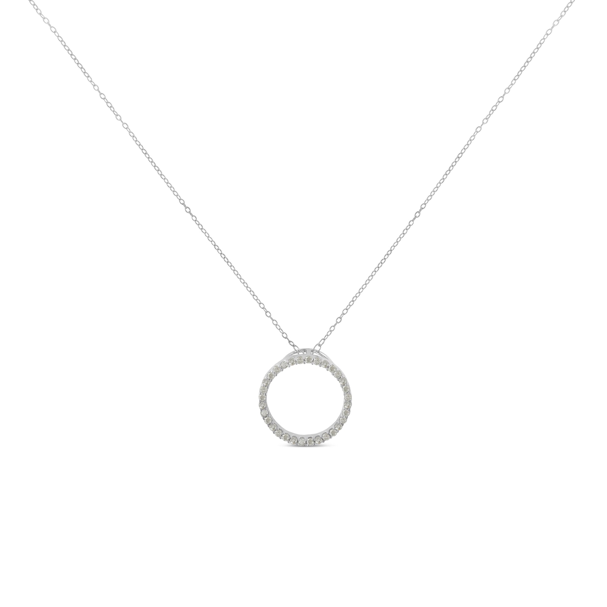 Haus of Brilliance .925 Sterling Silver 1/3 Cttw Round-cut Diamond Open Circle Halo 18" Pendant Necklace (I-J Color, I2-I3 Clarity)