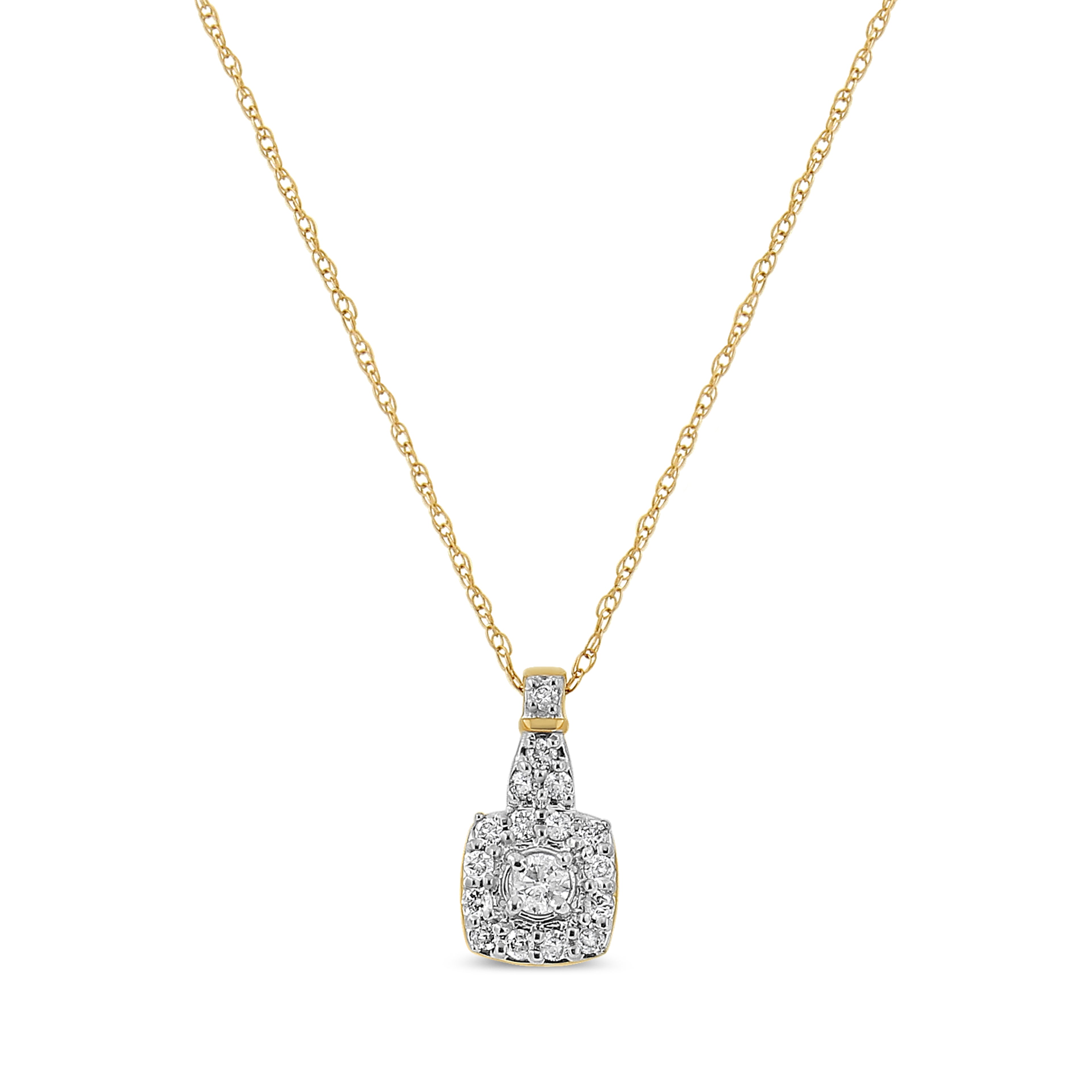 Haus of Brilliance 10K Yellow Gold Plated .925 Sterling Silver 1/4 Cttw Diamond Square Pendant Necklace (J-K Color, I1-I2 Clarity) - 18"