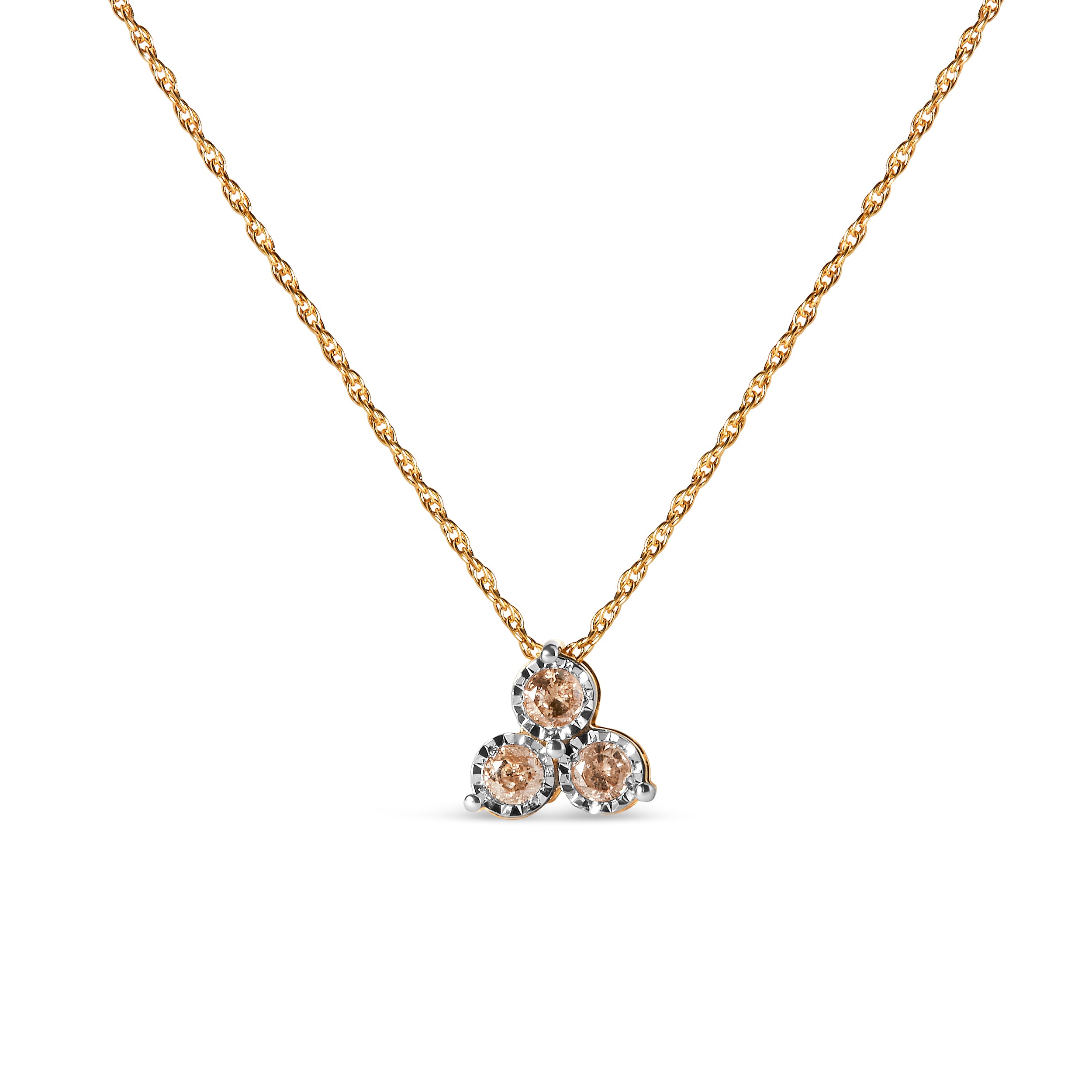 Haus of Brilliance 14K Yellow Gold Plated .925 Sterling Silver 1/4 Cttw Diamond 3 Stone Trio 18" Pendant Necklace (J-K Color, I1-I2 Clarity)