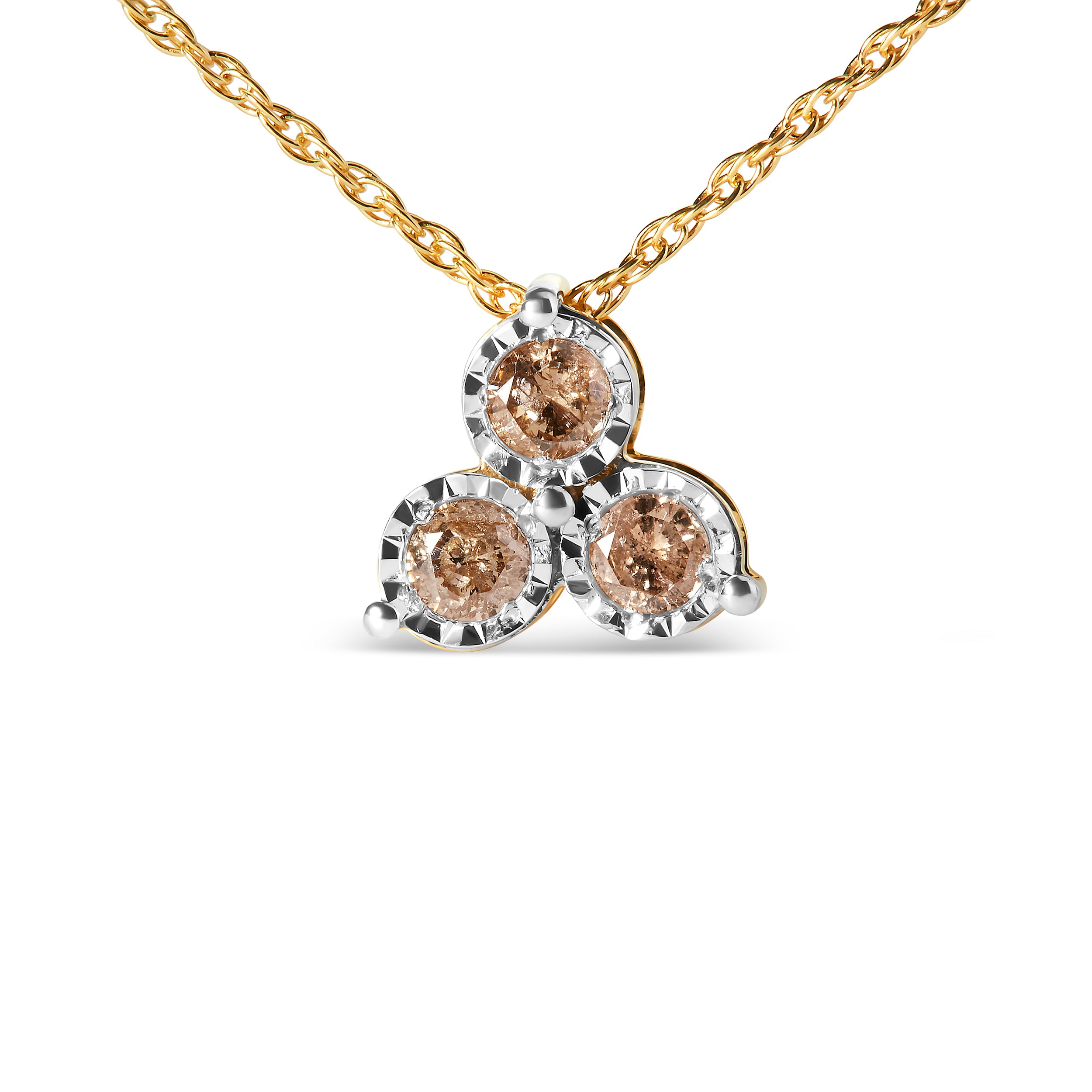 Haus of Brilliance 14K Yellow Gold Plated .925 Sterling Silver 1/4 Cttw Diamond 3 Stone Trio 18" Pendant Necklace (J-K Color, I1-I2 Clarity)