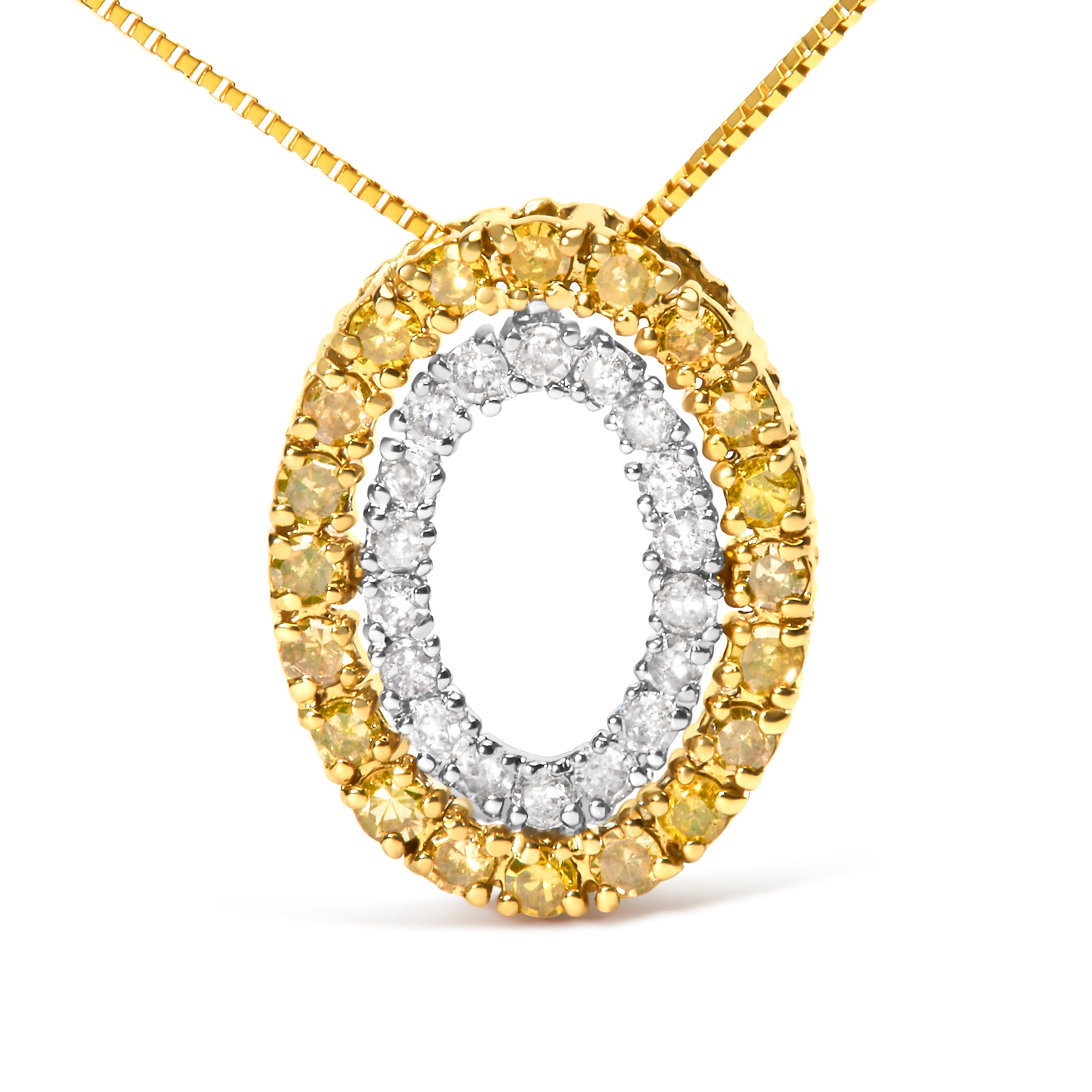 Haus of Brilliance 14K Yellow Gold Plated .925 Sterling Silver 1/2 Cttw Color Treated Diamond Double Oval Shape 18" Pendant Necklace (Yellow Color, I2-I3 Clarity)