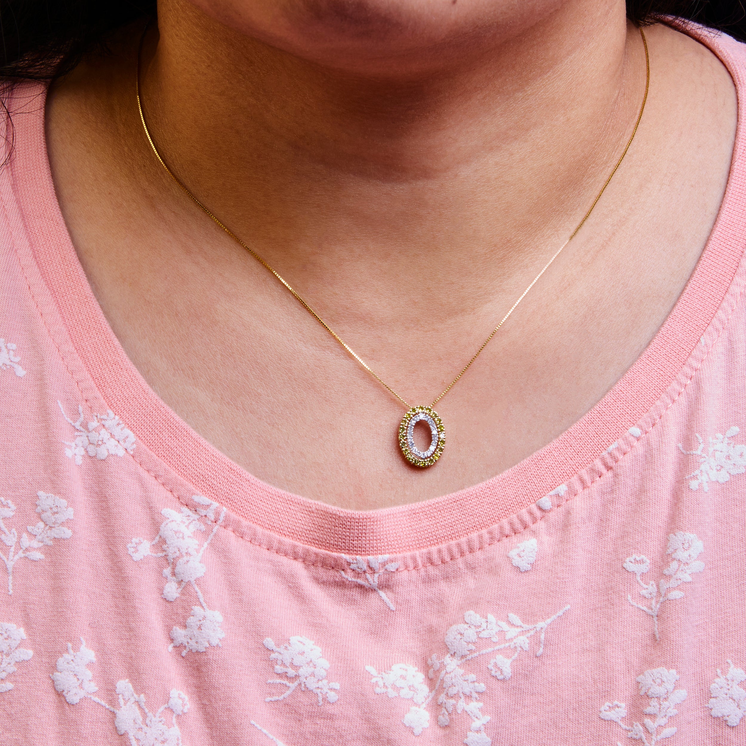 Haus of Brilliance 14K Yellow Gold Plated .925 Sterling Silver 1/2 Cttw Color Treated Diamond Double Oval Shape 18" Pendant Necklace (Yellow Color, I2-I3 Clarity)