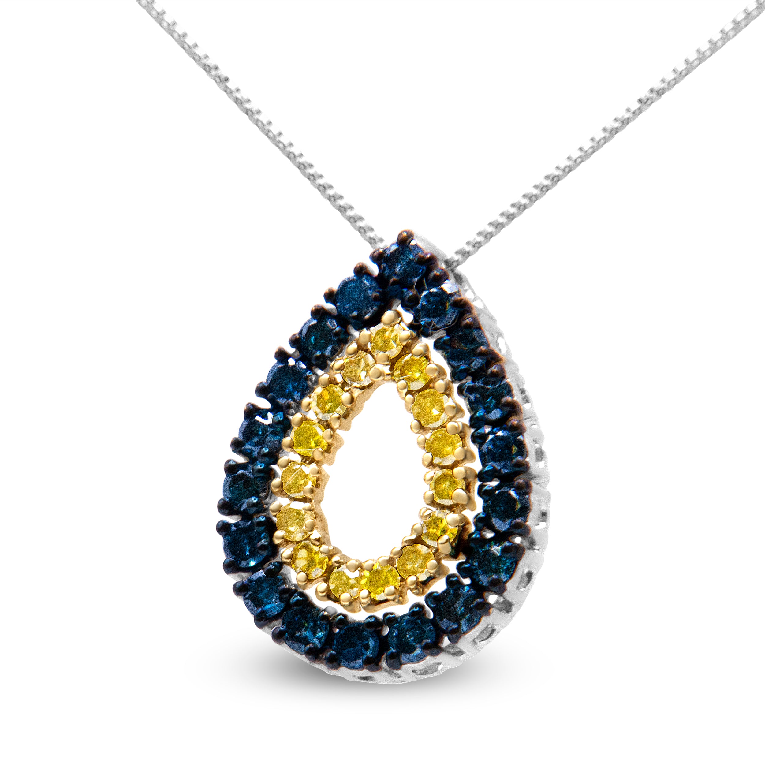 haus of Brilliance 14K Yellow Gold Plated .925 Sterling Silver 1/2 Cttw Treated Blue and Yellow Diamond Double Pear Shaped 18" Pendant Necklace (Blue Color, I2-I3 Clarity)