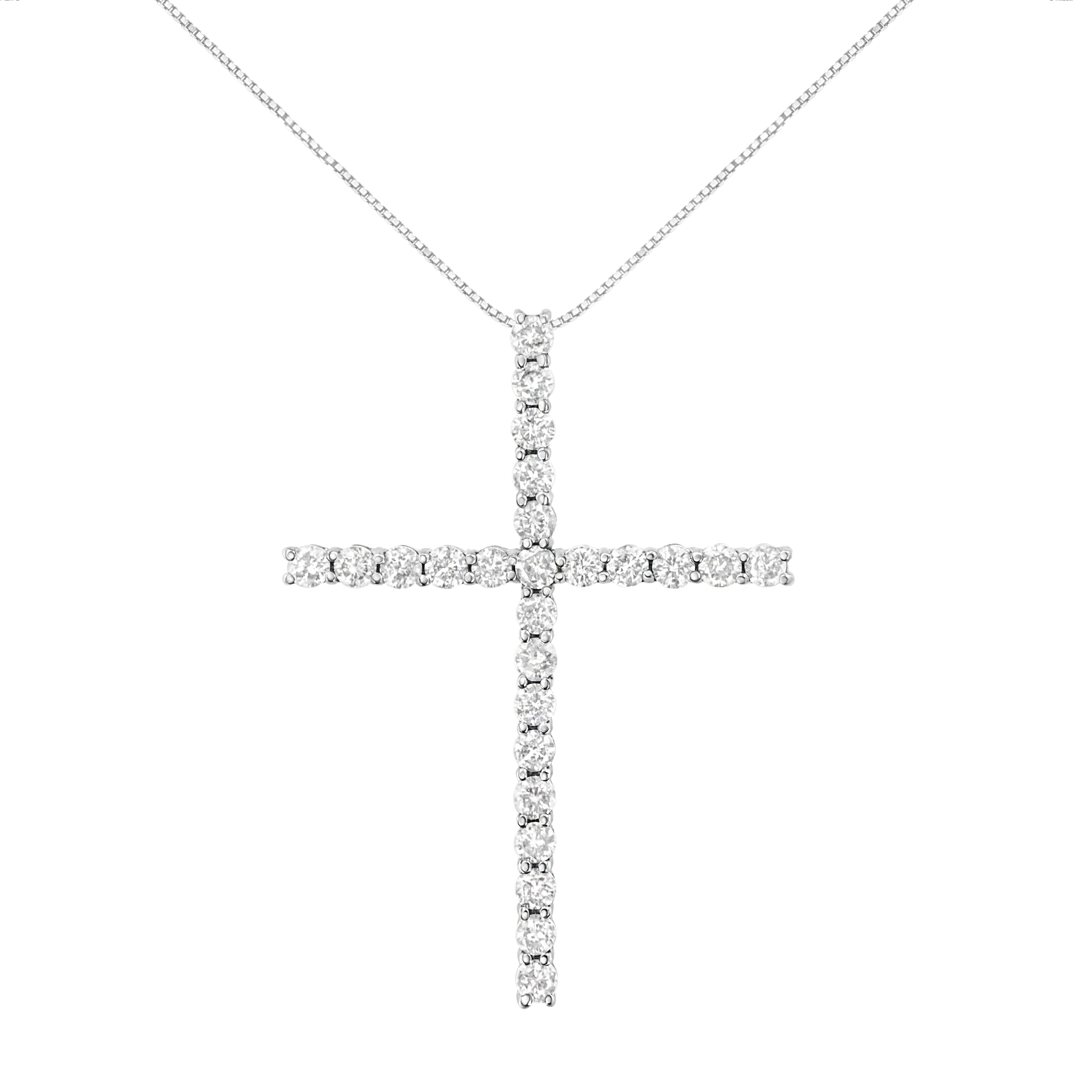 Haus of Brilliance .925 Sterling Silver 3.0 Cttw Round Shape Diamond 1-1/2" Cross Pendant with Box Chain Necklace (I-J Color, I2-I3 Clarity) - 18"