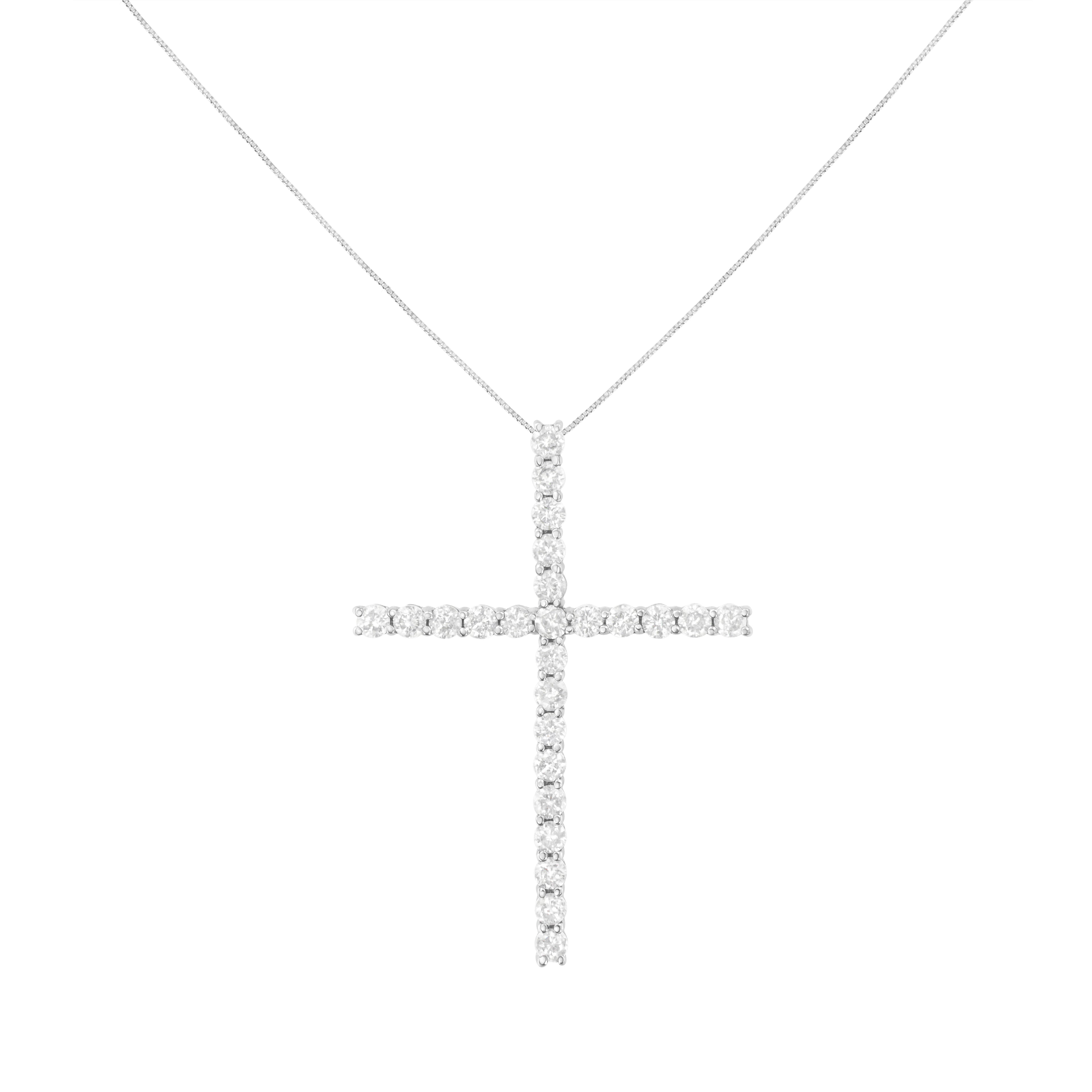 Haus of Brilliance .925 Sterling Silver 3.0 Cttw Round Shape Diamond 1-1/2" Cross Pendant with Box Chain Necklace (I-J Color, I2-I3 Clarity) - 18"
