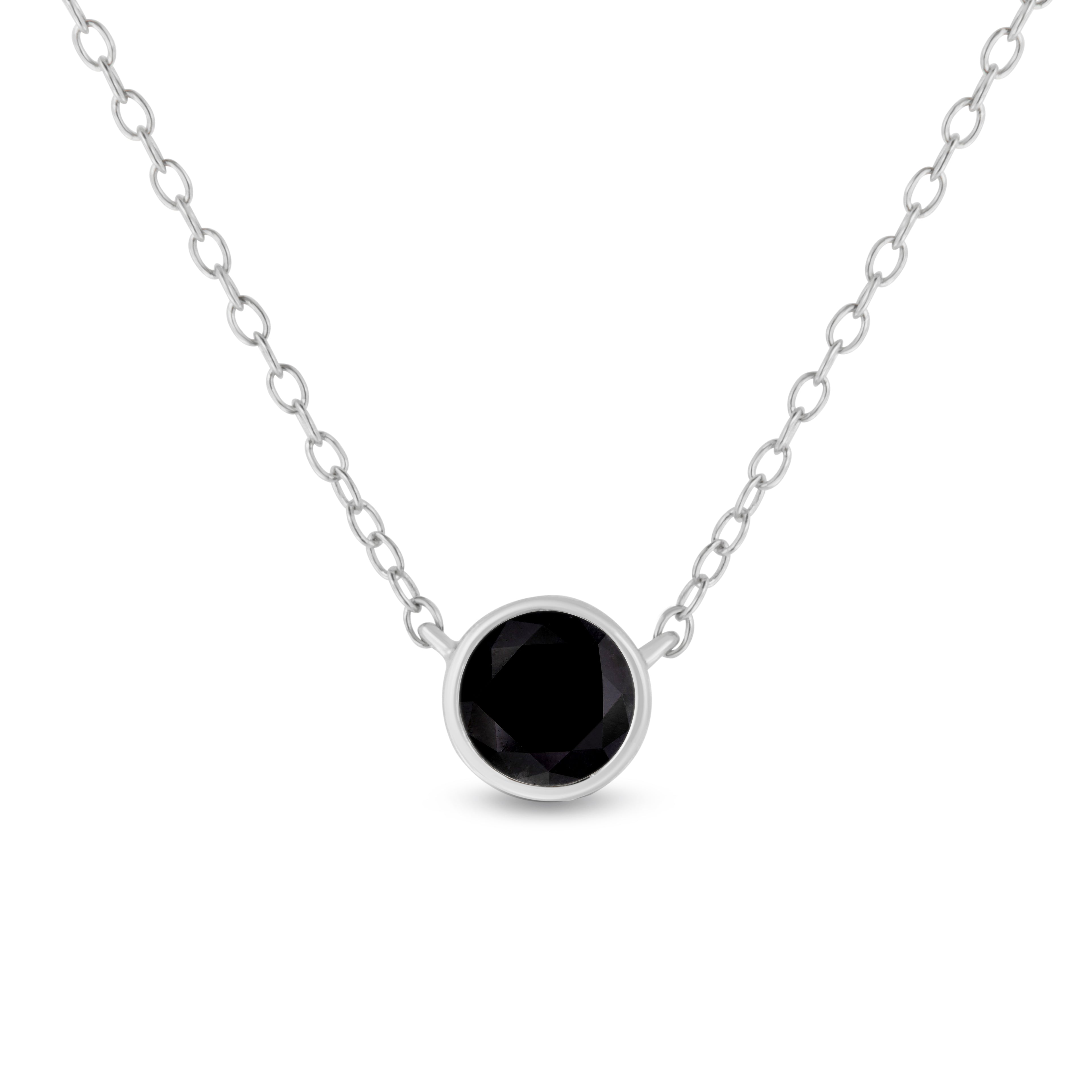Haus of Brilliance .925 Sterling Silver 1/3 Cttw Bezel-Set Treated Black Diamond Solitaire 18" Pendant Necklace (Black Color, I1-I2 Clarity)