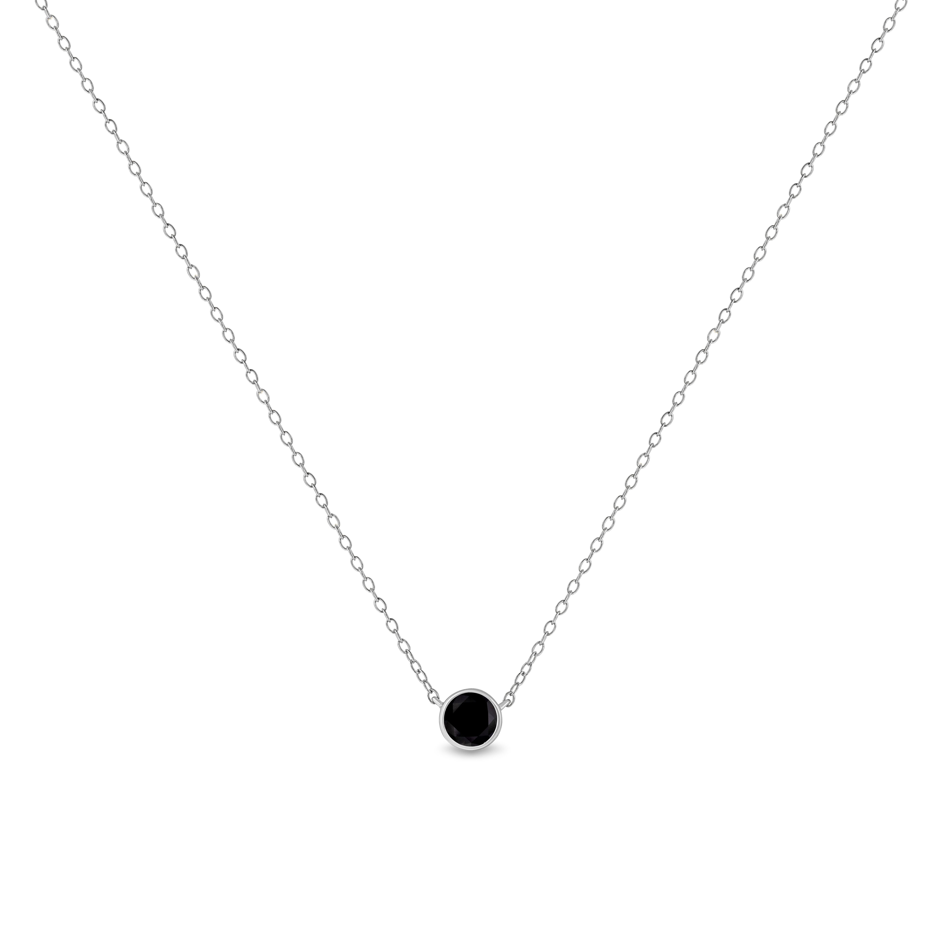 Haus of Brilliance .925 Sterling Silver 1/3 Cttw Bezel-Set Treated Black Diamond Solitaire 18" Pendant Necklace (Black Color, I1-I2 Clarity)