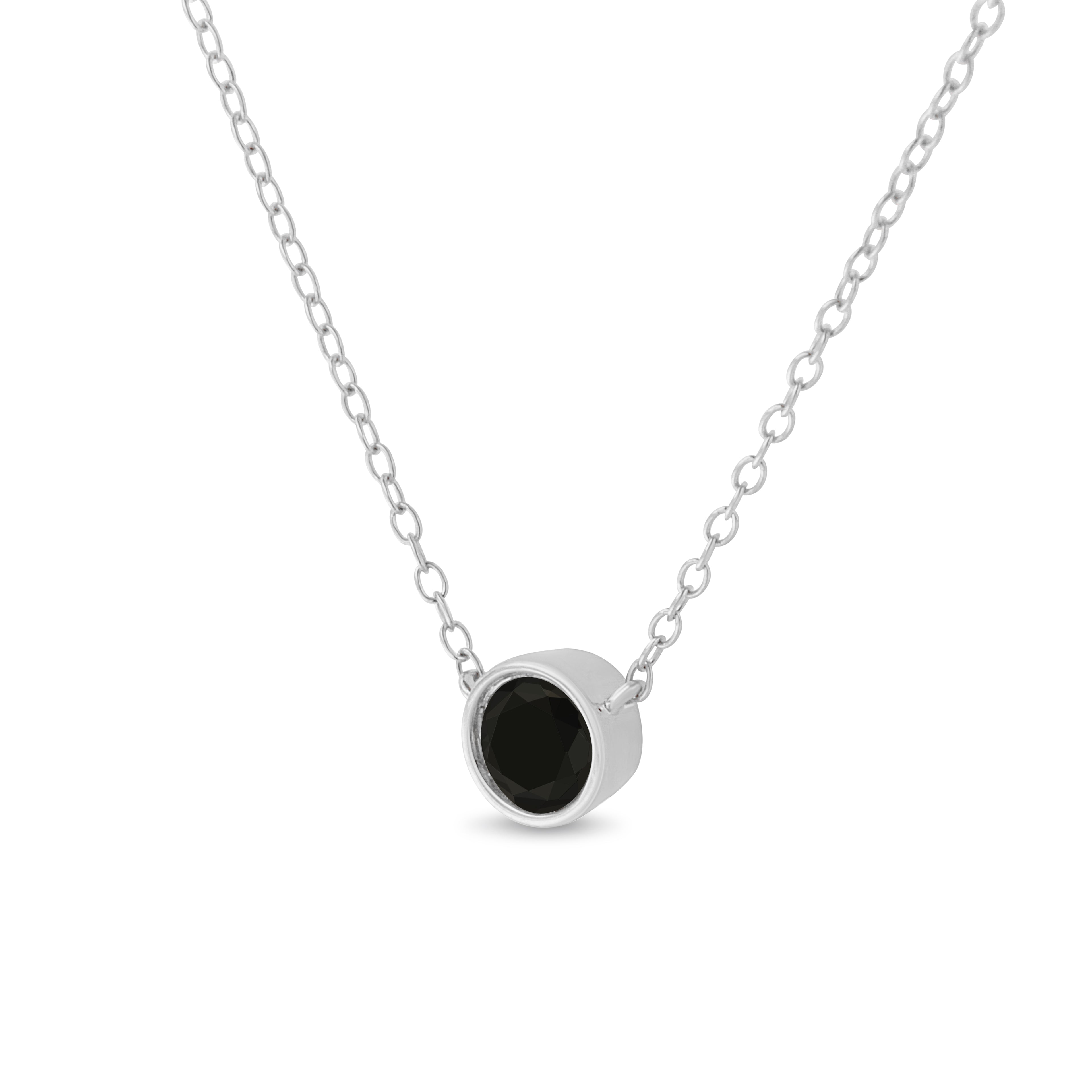 Haus of Brilliance .925 Sterling Silver 1/3 Cttw Bezel-Set Treated Black Diamond Solitaire 18" Pendant Necklace (Black Color, I1-I2 Clarity)