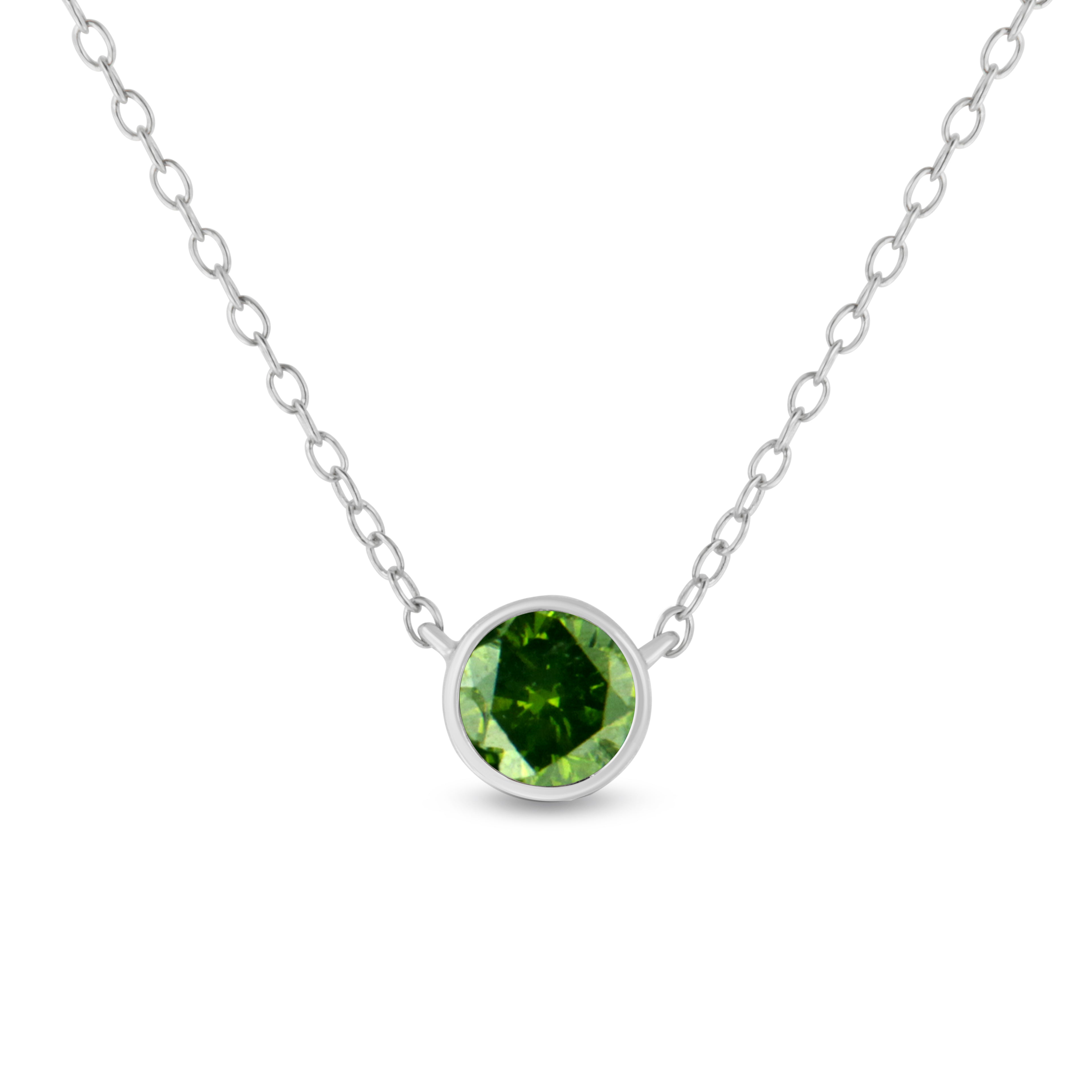 Haus of Brilliance .925 Sterling Silver 1/2 Cttw Treated Green Diamond Bezel Solitaire 18" Pendant Necklace (Green Color, I2-I3 Clarity)