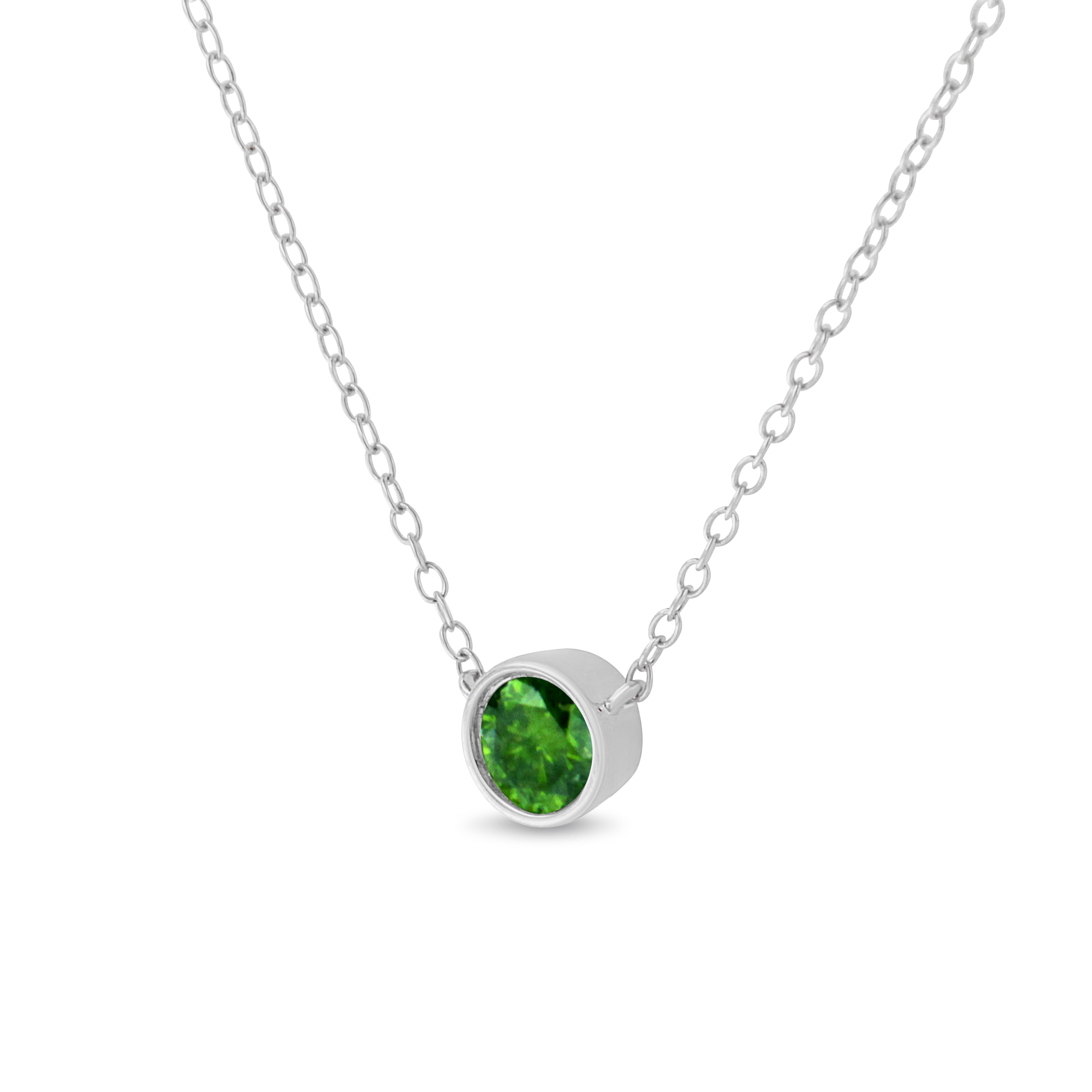 Haus of Brilliance .925 Sterling Silver 1/2 Cttw Treated Green Diamond Bezel Solitaire 18" Pendant Necklace (Green Color, I2-I3 Clarity)