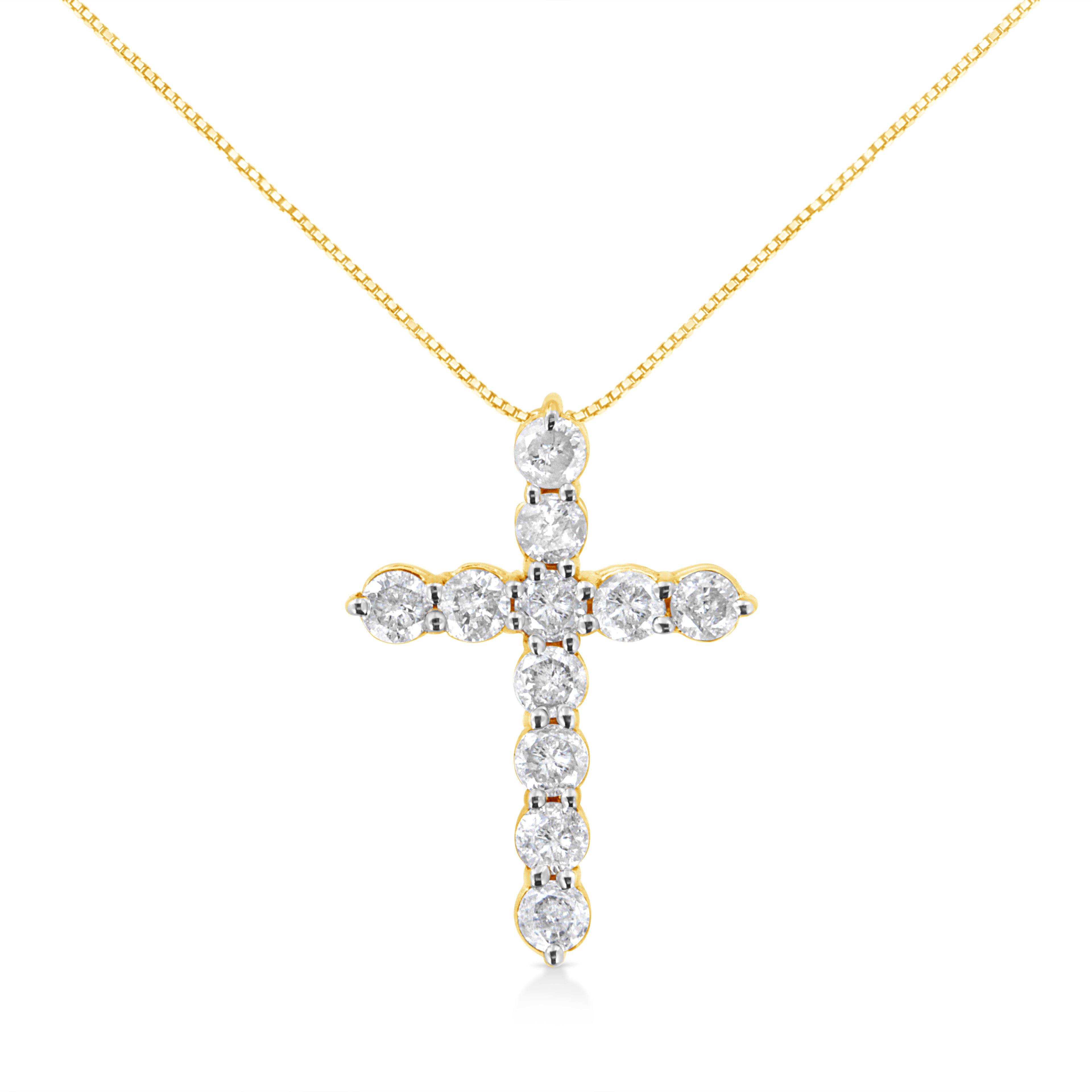 Haus of Brilliance 10K Yellow Gold Plated .925 Sterling Silver 1 cttw Prong Set Diamond Cross 18" Pendant Necklace (J-K Color, I1-I2 Clarity)