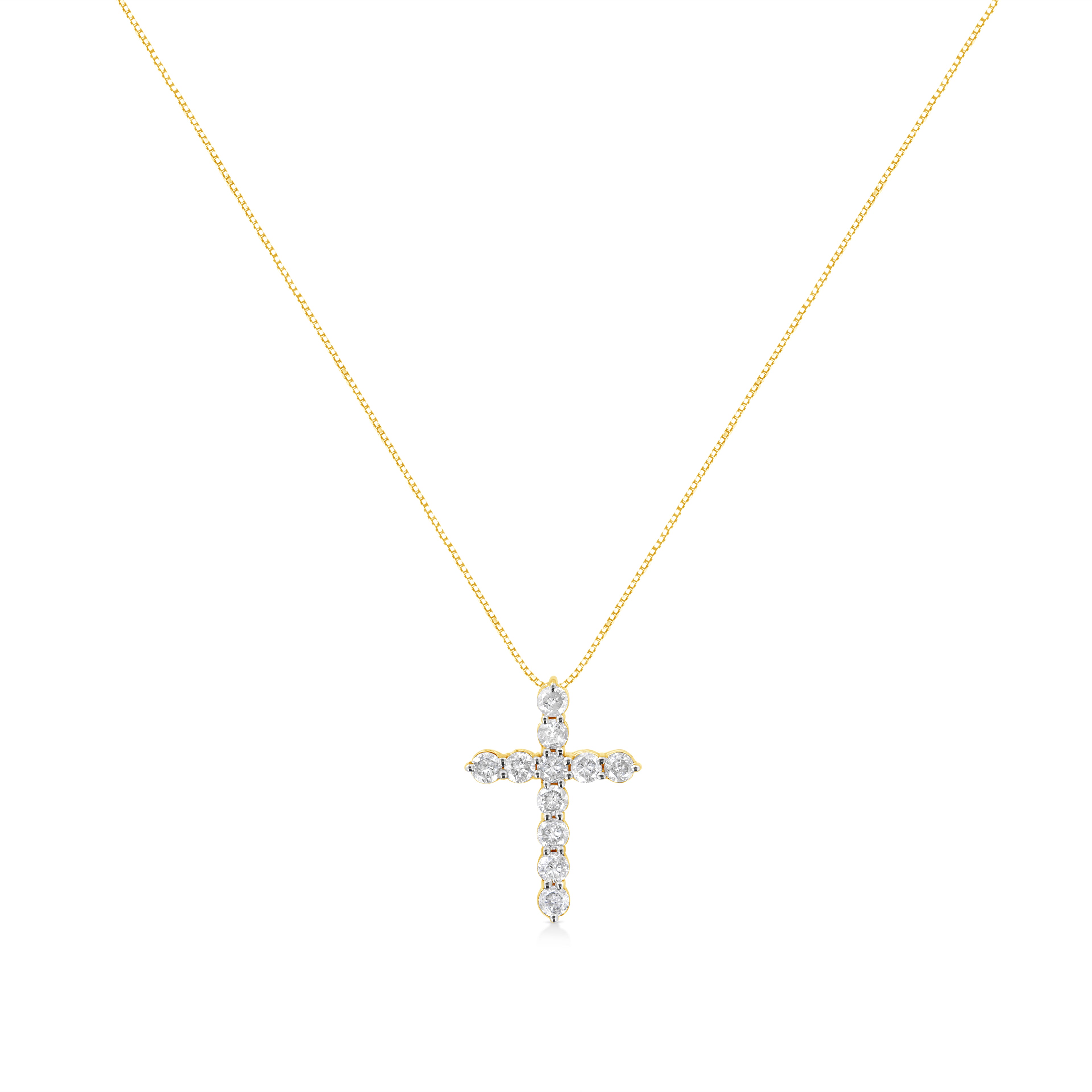 Haus of Brilliance 10K Yellow Gold Plated .925 Sterling Silver 1 cttw Prong Set Diamond Cross 18" Pendant Necklace (J-K Color, I1-I2 Clarity)