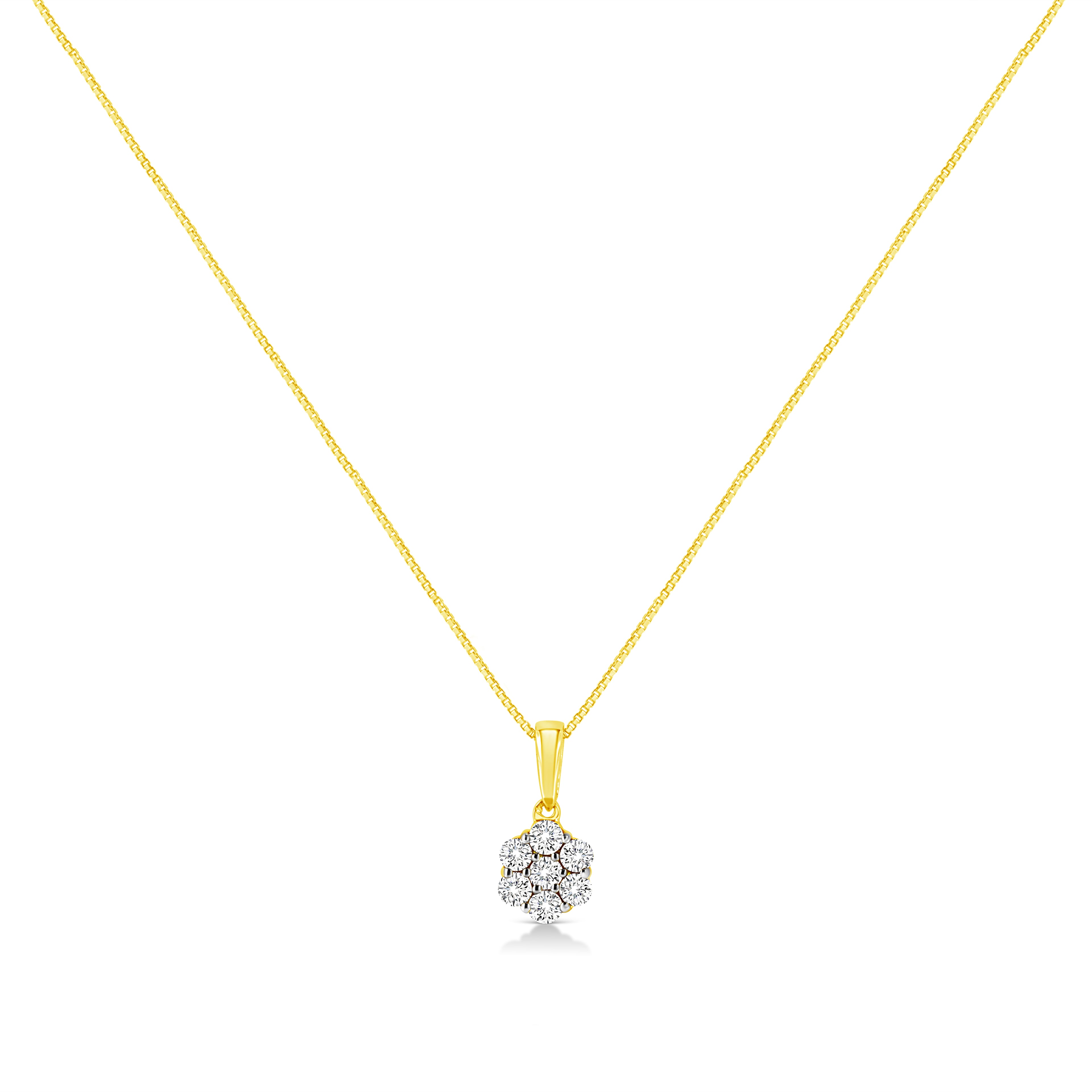 Haus of Brilliance 14K Yellow Gold 1/4 Cttw Prong Set Round-Cut Diamond 7 Stone Floral Cluster 18" Pendant Necklace (H-I Color, I1-I2 Clarity)