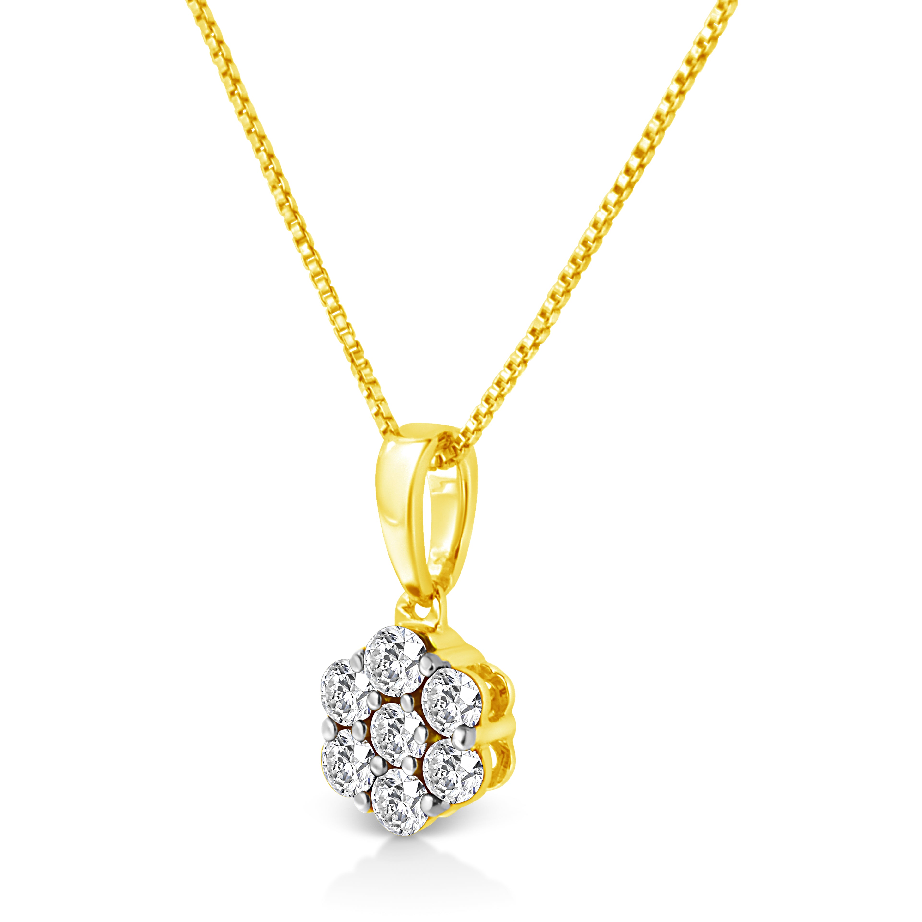Haus of Brilliance 14K Yellow Gold 1/4 Cttw Prong Set Round-Cut Diamond 7 Stone Floral Cluster 18" Pendant Necklace (H-I Color, I1-I2 Clarity)