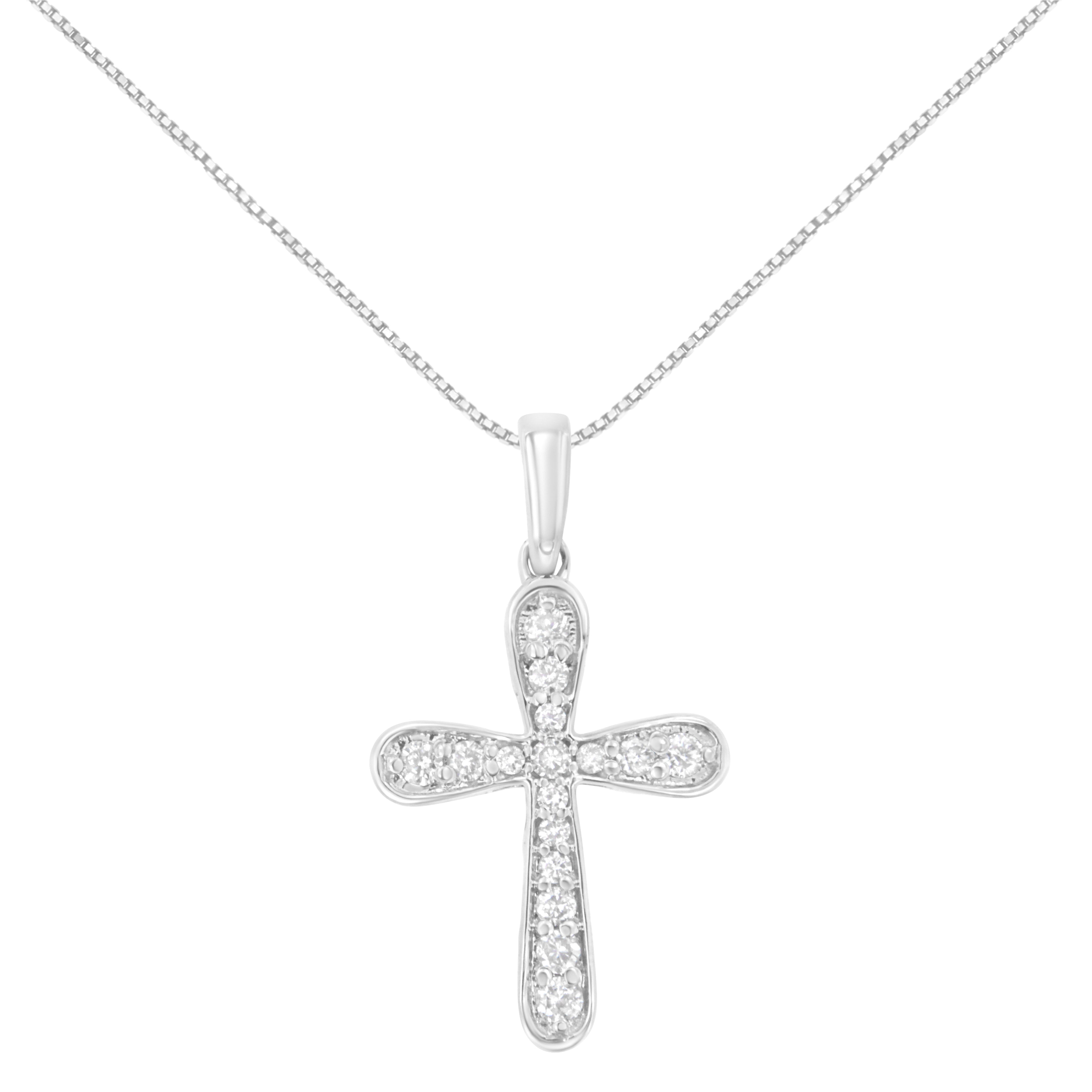Haus of Brilliance .925 Sterling Silver 1/4 Cttw Diamond Inlaid Cross 18" Pendant Necklace (I-J Color, I1-I2 Clarity)