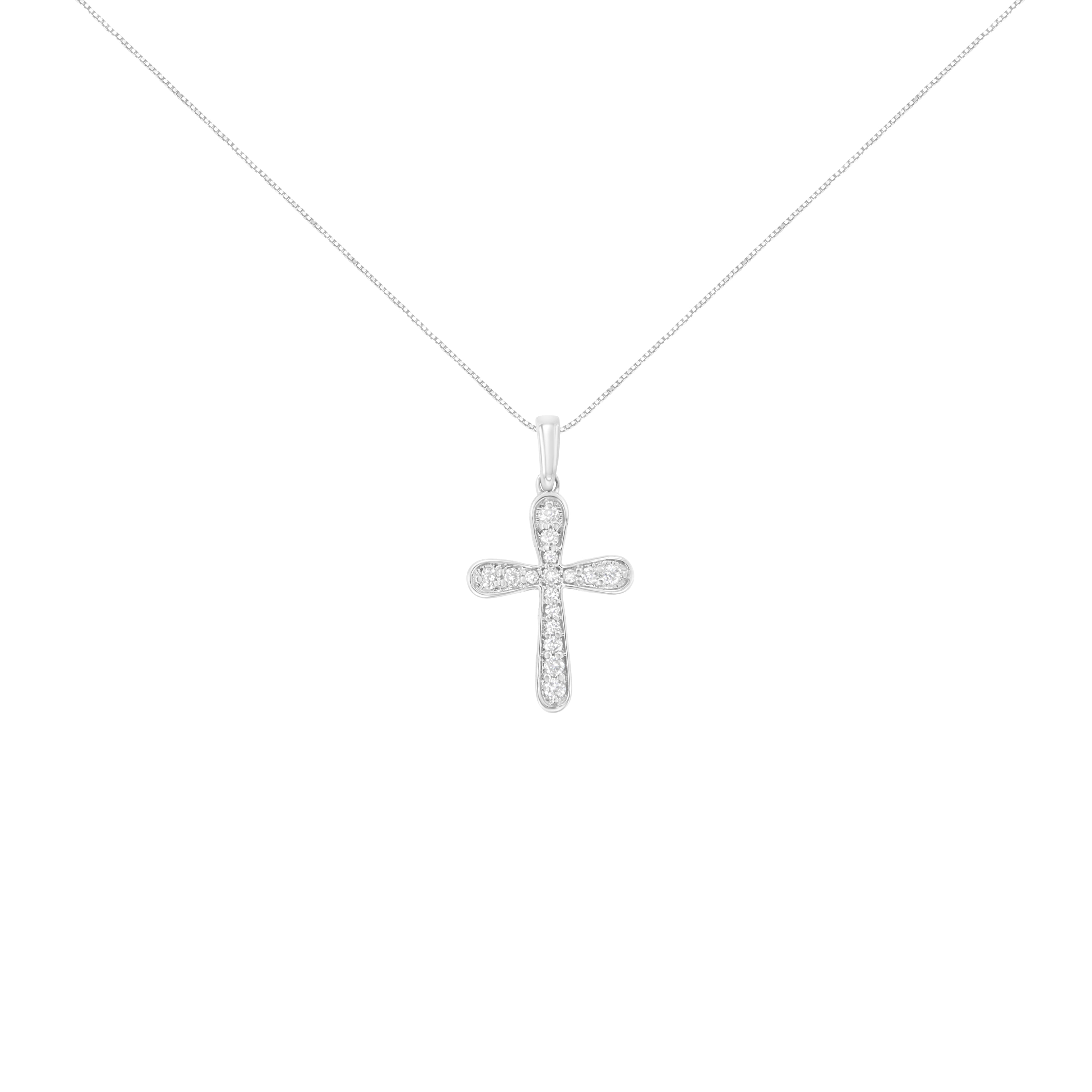 Haus of Brilliance .925 Sterling Silver 1/4 Cttw Diamond Inlaid Cross 18" Pendant Necklace (I-J Color, I1-I2 Clarity)