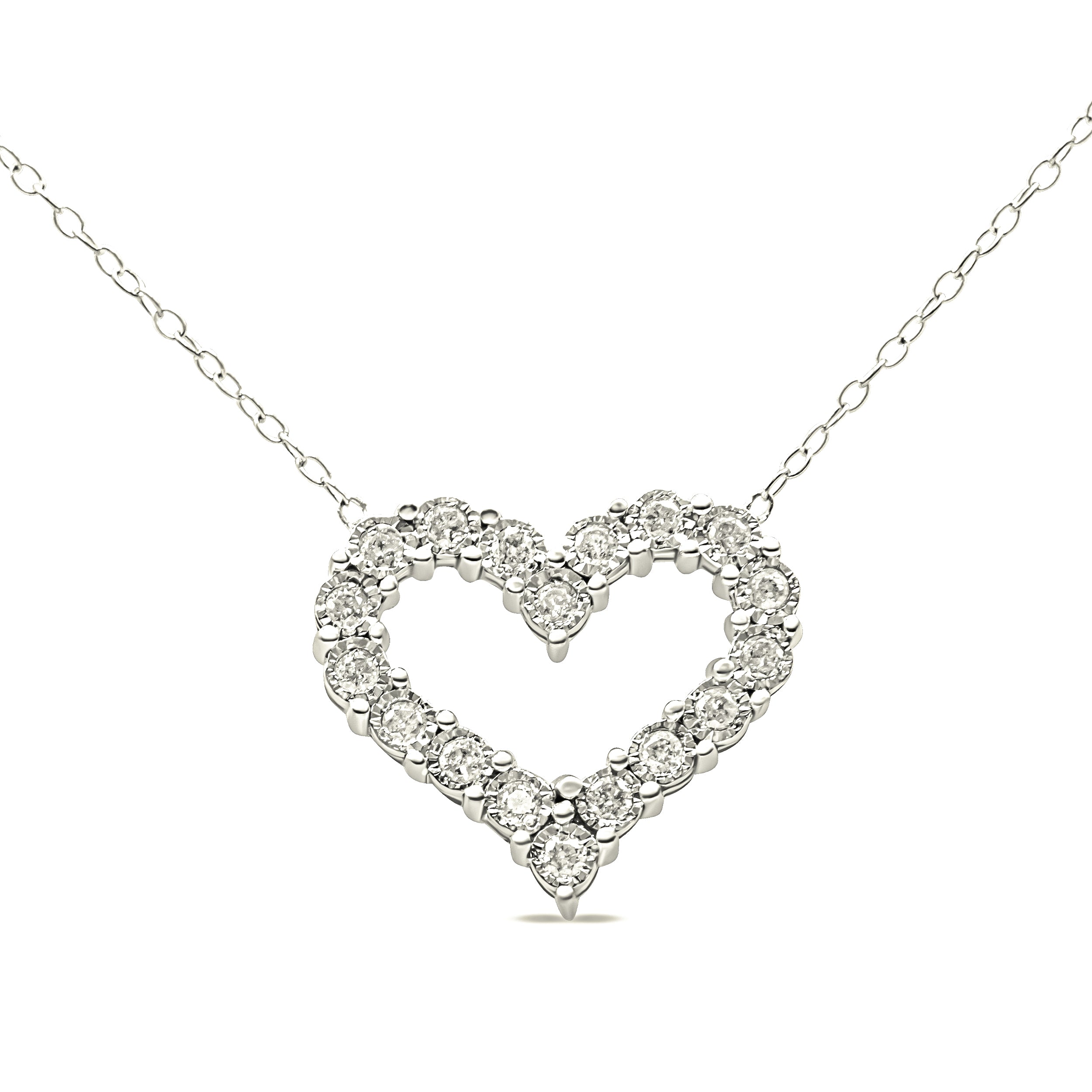 Haus of Brilliance .925 Sterling Silver 1/2 Cttw Diamond Open Heart 18" Pendant Necklace (I-J Color, I2-I3 Clarity)
