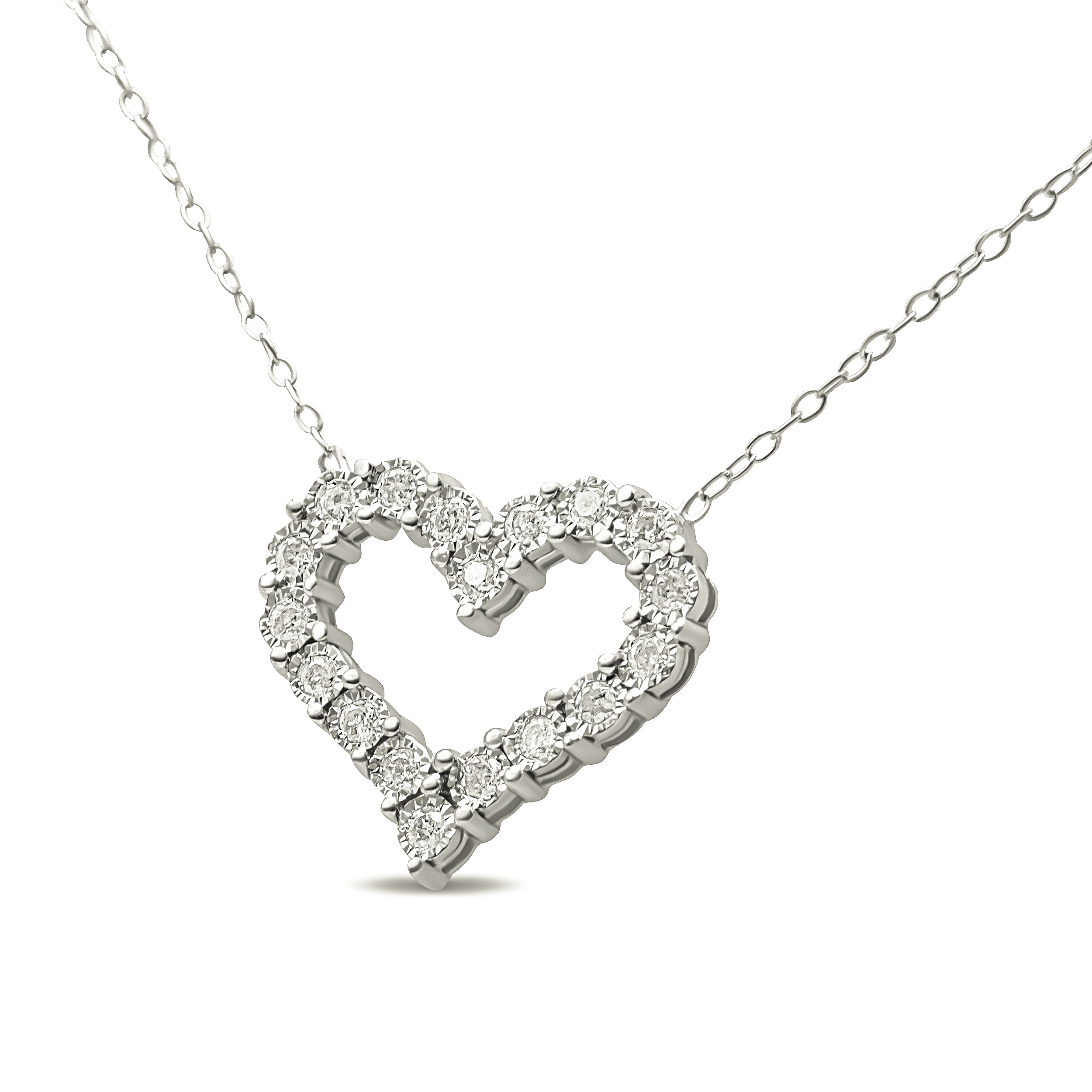 Haus of Brilliance .925 Sterling Silver 1/2 Cttw Diamond Open Heart 18" Pendant Necklace (I-J Color, I2-I3 Clarity)